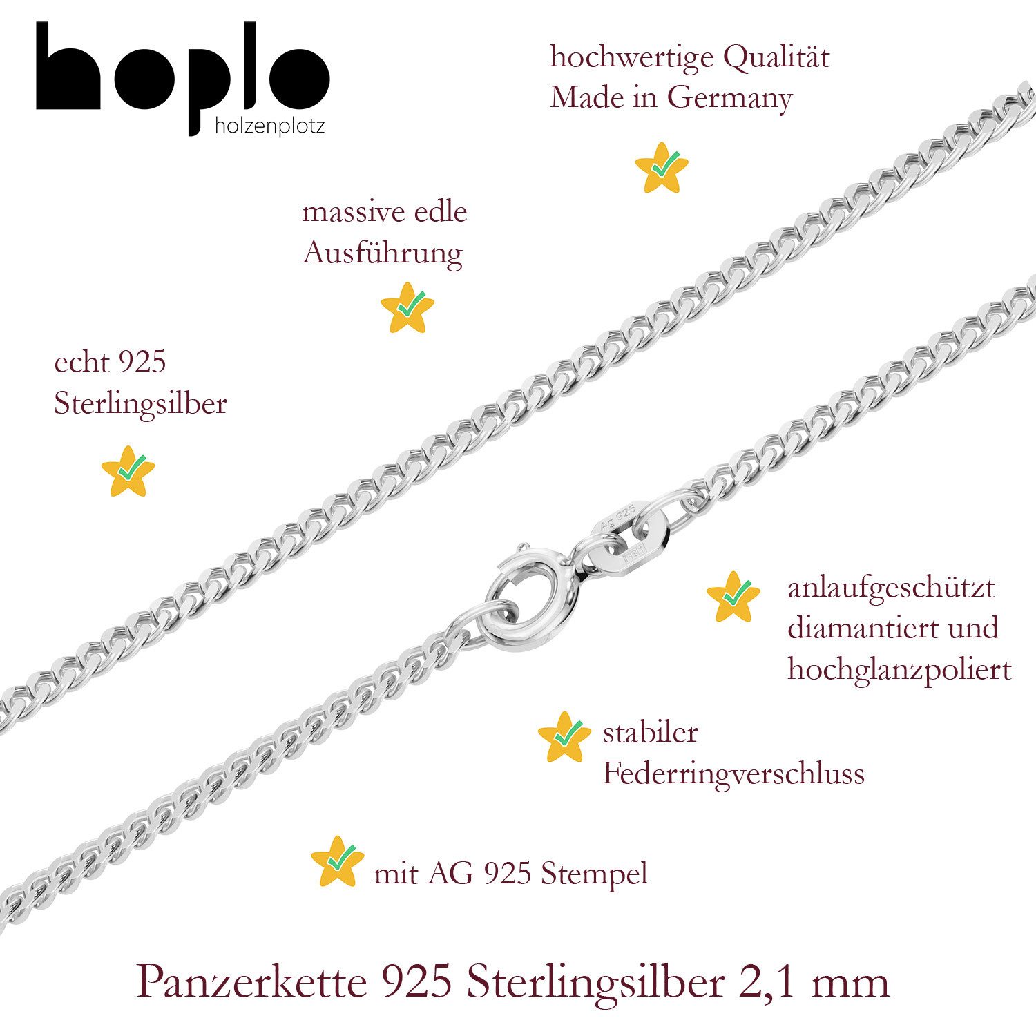 HOPLO Panzerkette Silberkette Panzerkette Länge 38cm - Breite 2,1mm - 925 Silber, Made in Germany – Bild 3 von 5
