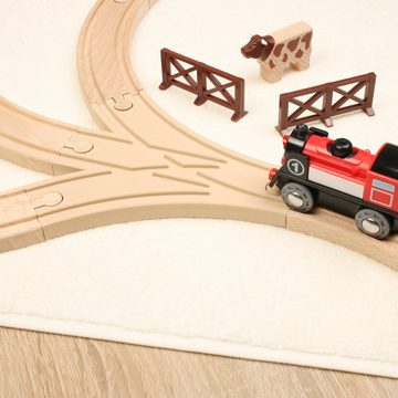 Kreative Feder Spielzeugeisenbahn-Schiene Weiche mit 3 Fahrspuren - Erweiterung für Holz-Eisenbahnen, (1-tlg), aus Bio-Kunststoff; kompatibel mit Eichhorn, Brio, Haba, Thomas,...