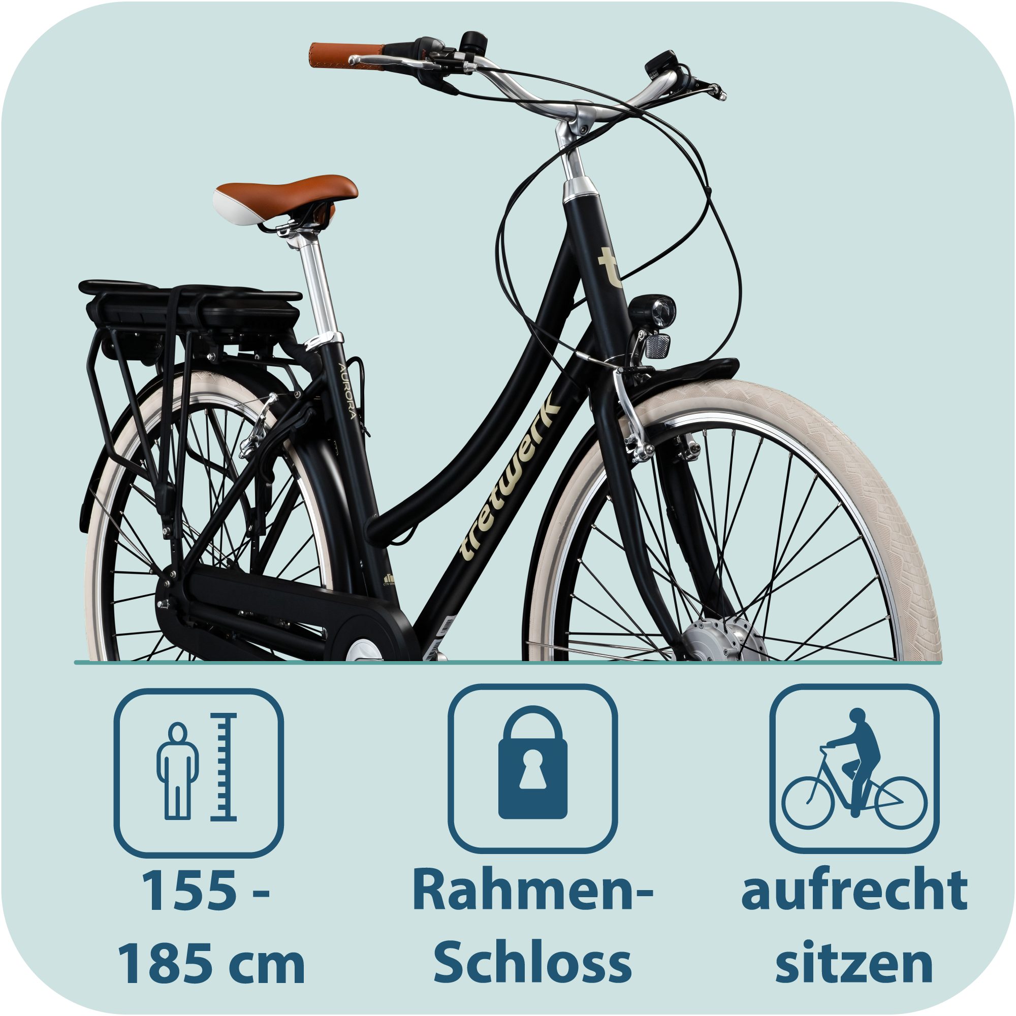 Tretwerk E-Bike Cityrad Aurora, 7 Gang, Nabenschaltung, Frontmotor, 522 Wh, Pedelec, Elektrofahrrad für Damen und Herren – Bild 5 von 5