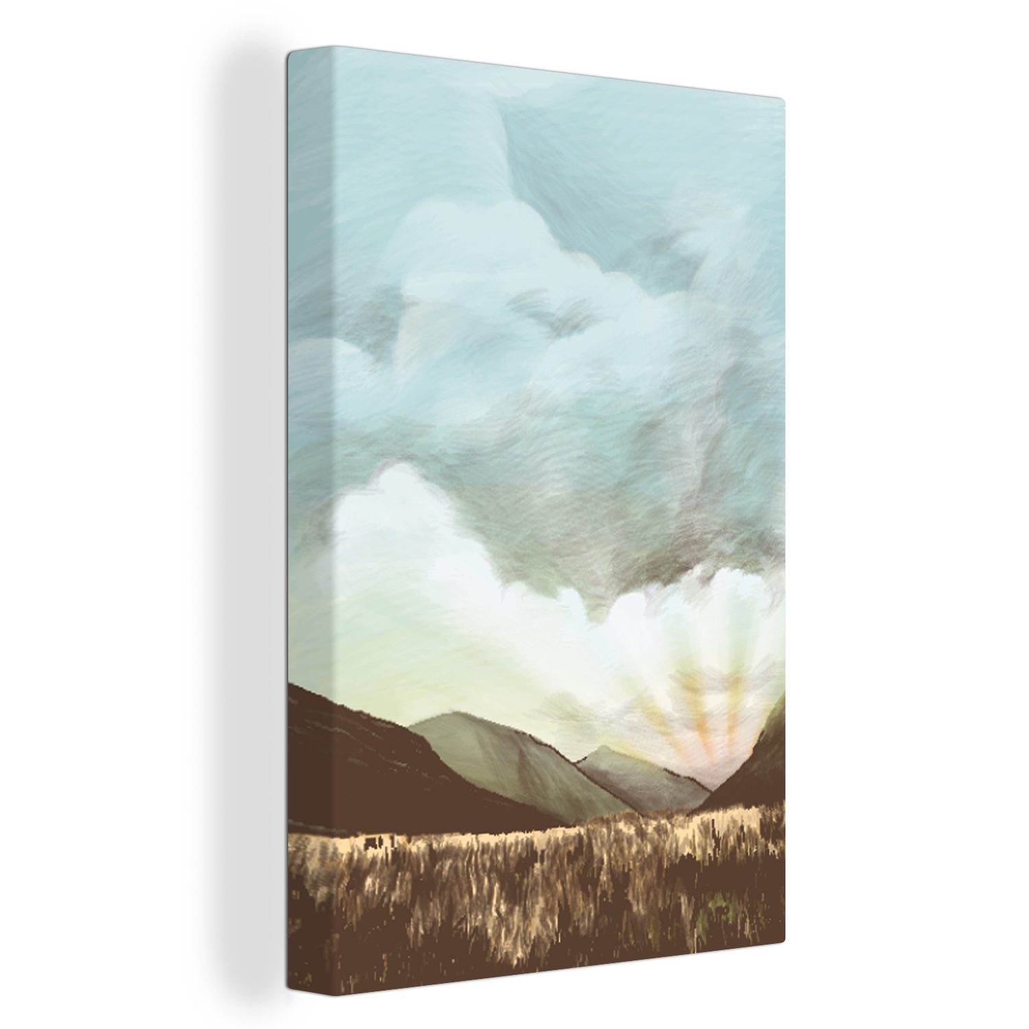 bespannt Himmel - fertig Gras, inkl. (1 20x30 Leinwandbild Gemälde, Zackenaufhänger, - Berg Leinwandbild cm St), OneMillionCanvasses®