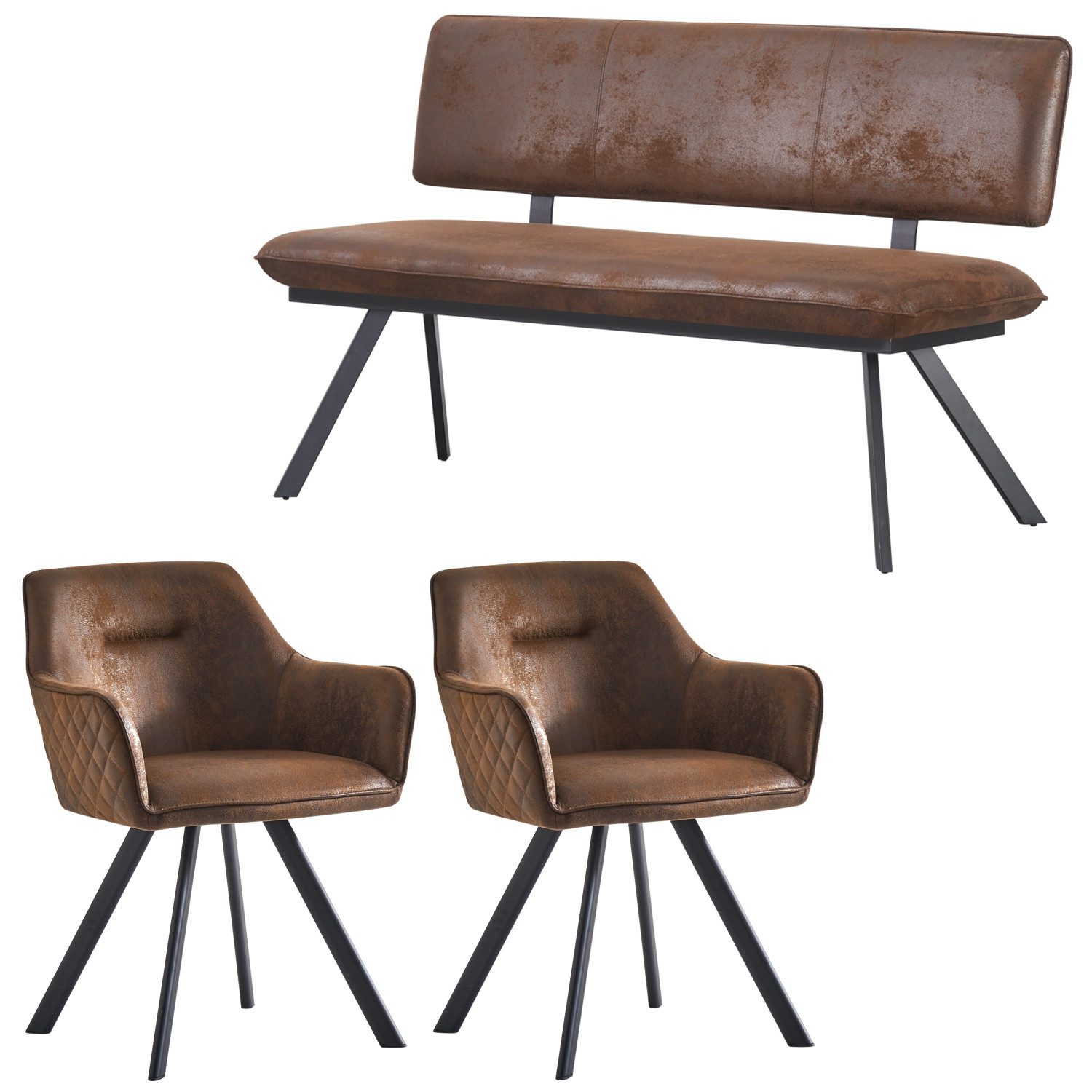 B&D home Sitzgruppe JANA, (3-tlg), gepolstert, mit Rückenlehne und 2 Стулья