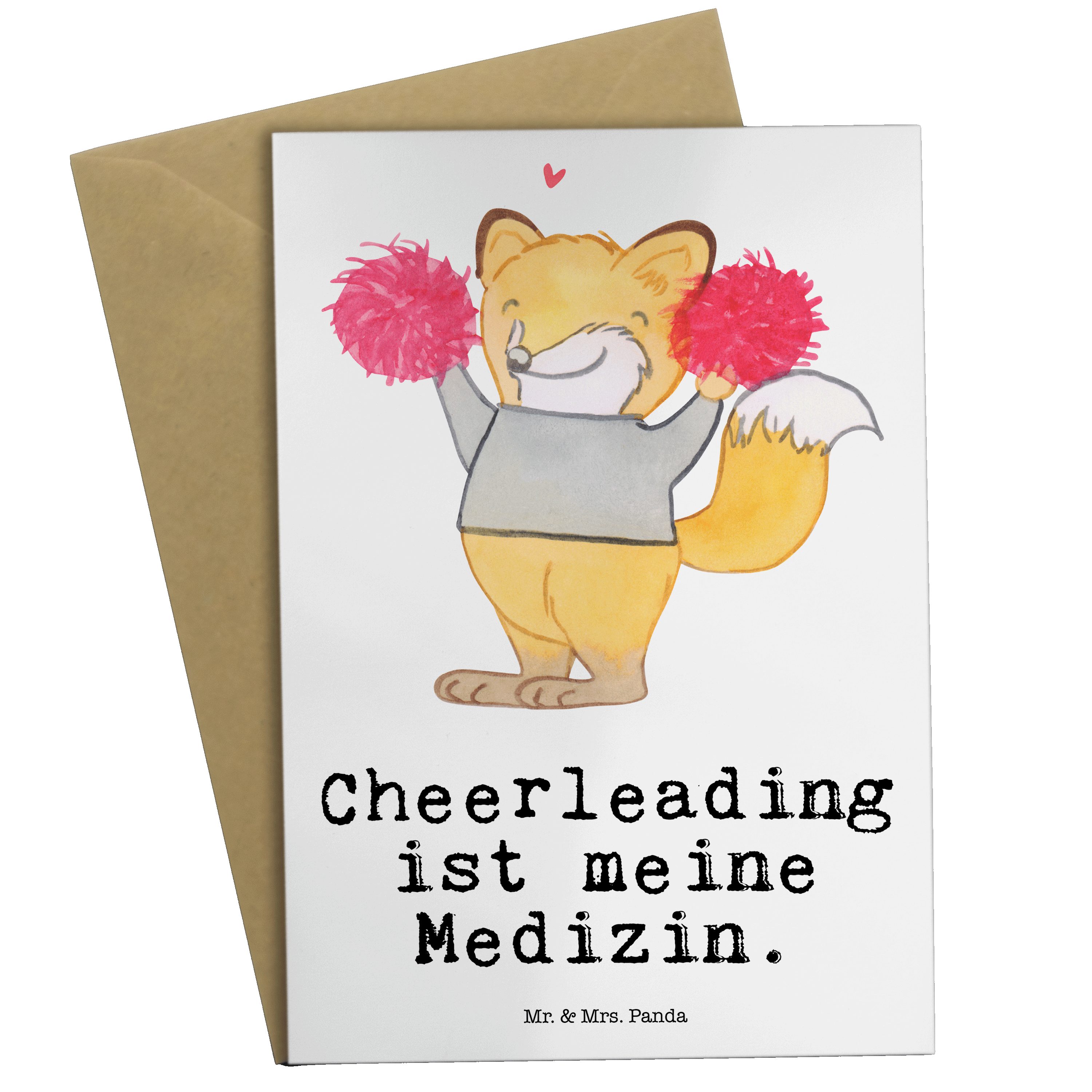 Mr. & Mrs. Panda Grußkarte Fuchs Cheerleader Medizin - Weiß - Geschenk, Klappkarte, Turniere, Gl