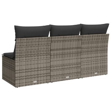vidaXL Loungesofa Gartensofa mit Kissen 3-Sitzer Grau Poly Rattan