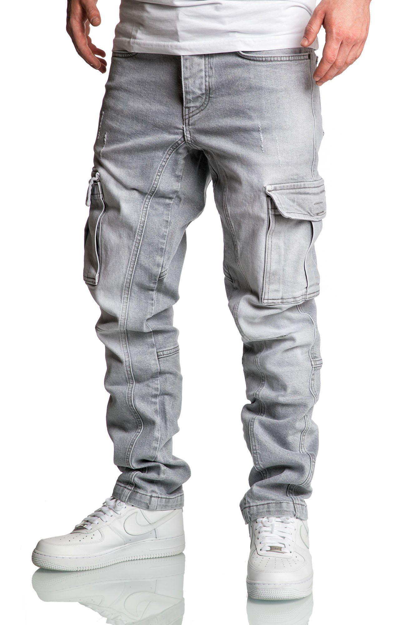 Amaci&Sons Straight-Jeans CARY Jeans Regular Slim Herren Regular Fit Cargo Denim Jeans Hose – Bild 4 von 5
