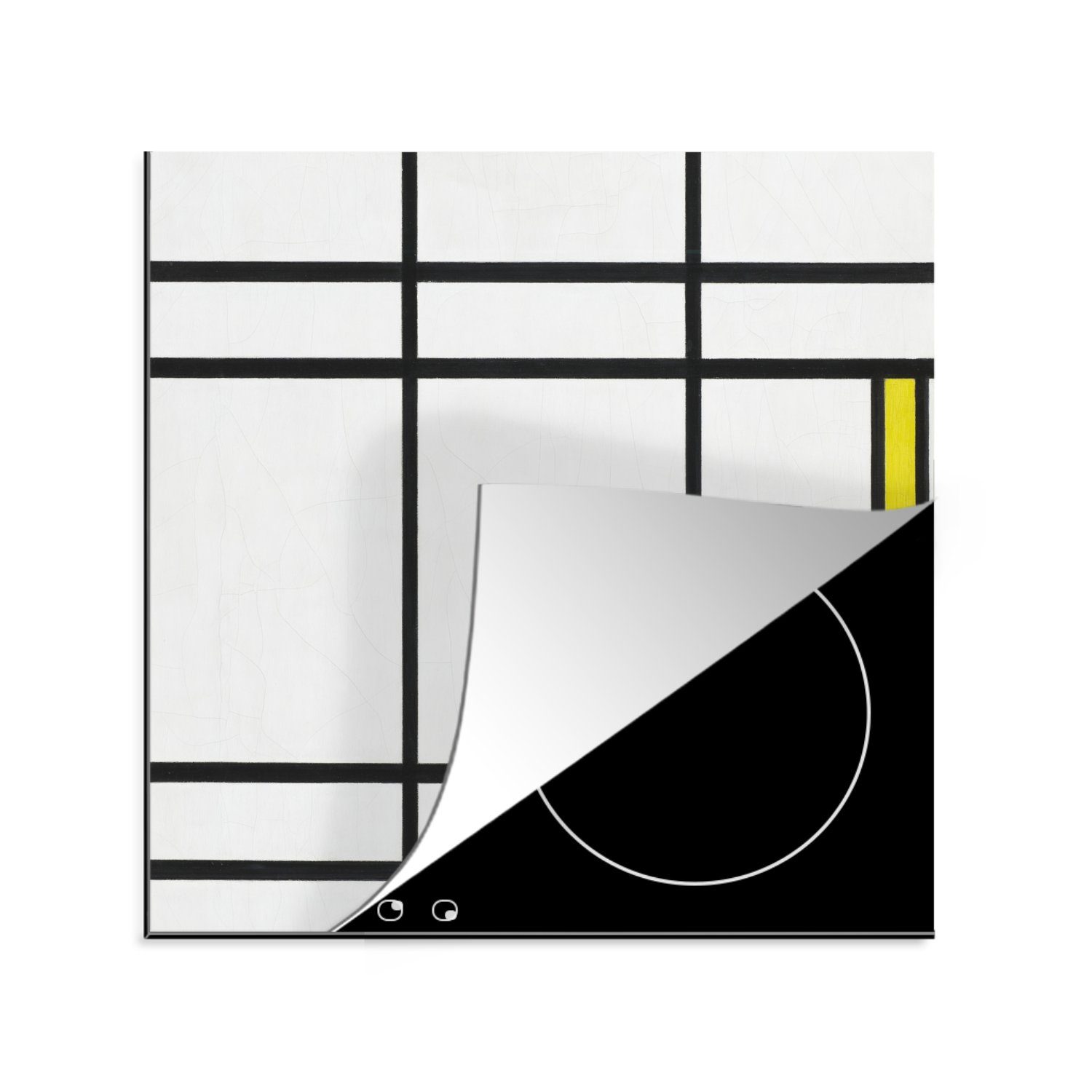 MuchoWow Herdblende-/Abdeckplatte Komposition in Weiß, Rot und Gelb - Piet Mondrian, Vinyl, (1 tlg), 78x78 cm, Ceranfeldabdeckung, Arbeitsplatte für küche