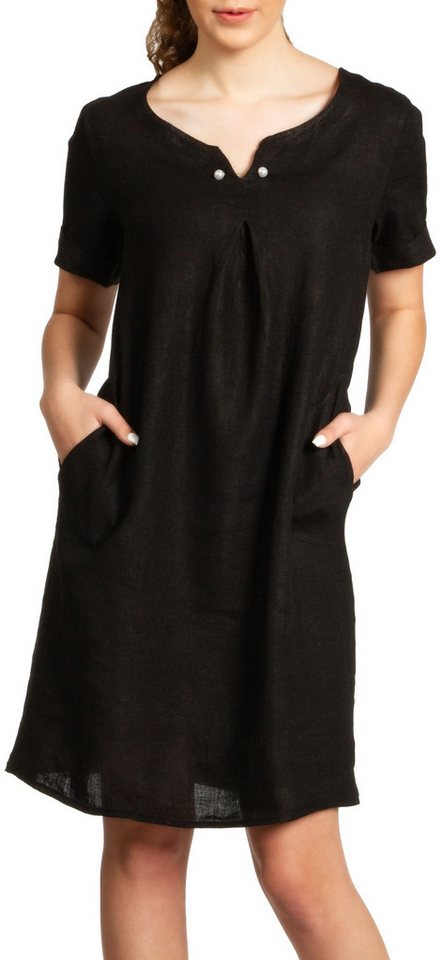 Caspar Sommerkleid SKL029 knielanges Damen Sommer Leinenkleid mit elegantem Perlen Dekor Luftig leicht, figurumspielende Form, mit seitlichem Jersey-Einsatz