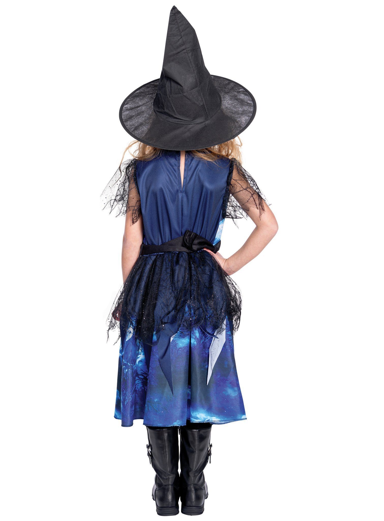 Rubie´s Hexen-Kostüm Schlosshexe - Halloween Kostüm Kinder Mädchen, Hexenkostüm mit schönem Fotodruck eines Spukschlosses
