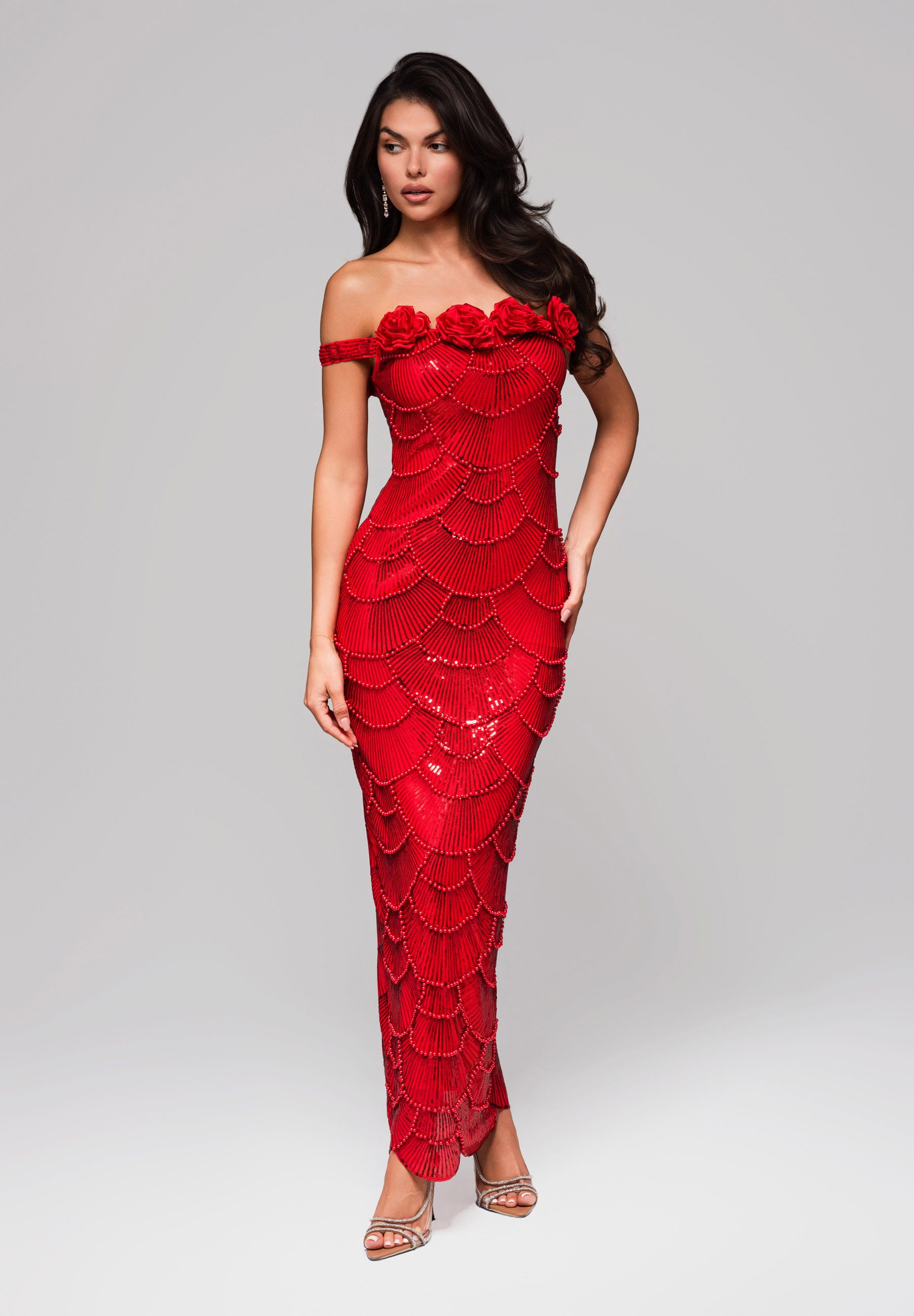OMBRE Abendkleid Elegantes Abendkleid mit floralen Details und Pailletten