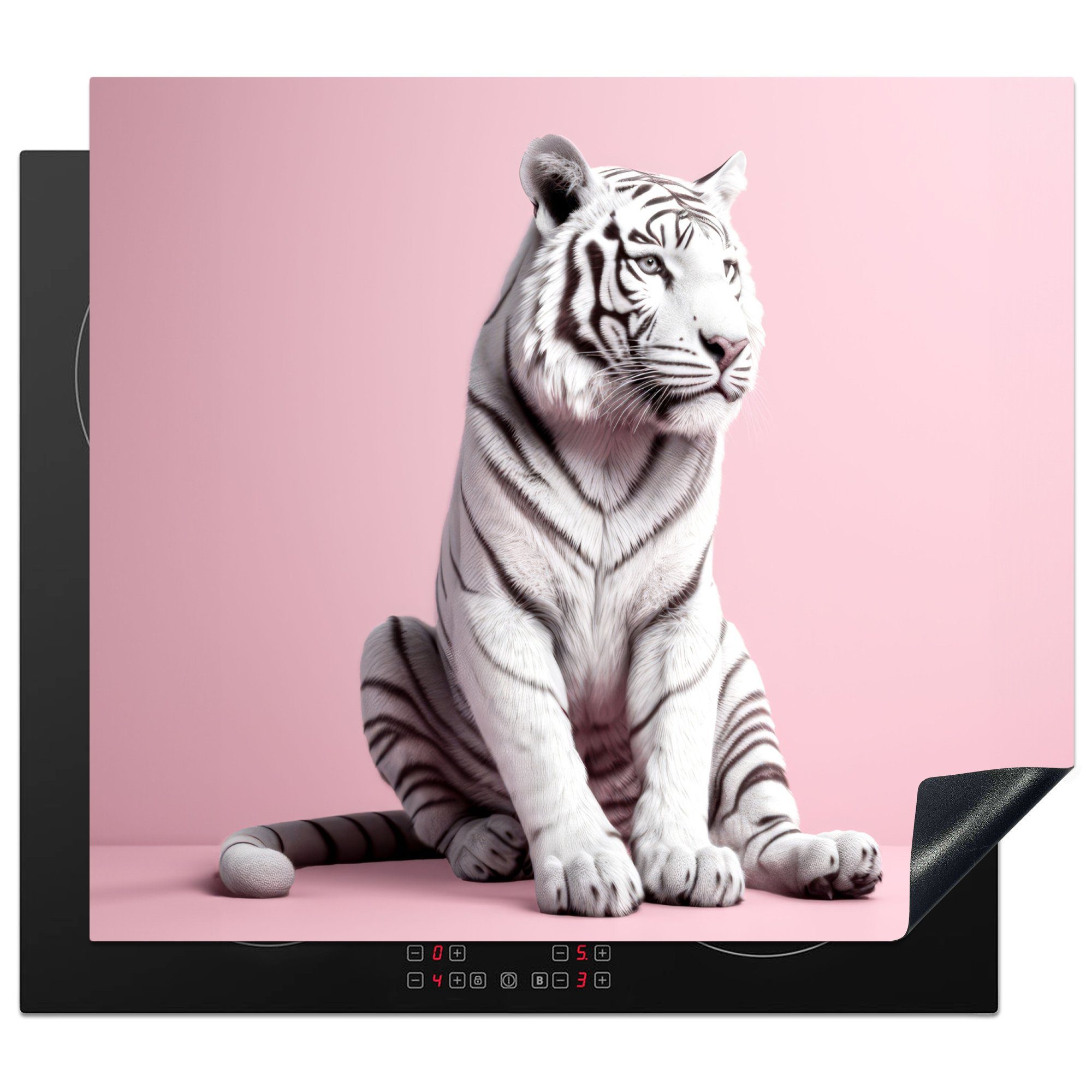 MuchoWow Herdblende-/Abdeckplatte Tiger - Wildtiere - Rosa - Porträt, Vinyl, (1 tlg), 60x52 cm, Mobile Arbeitsfläche nutzbar, Ceranfeldabdeckung