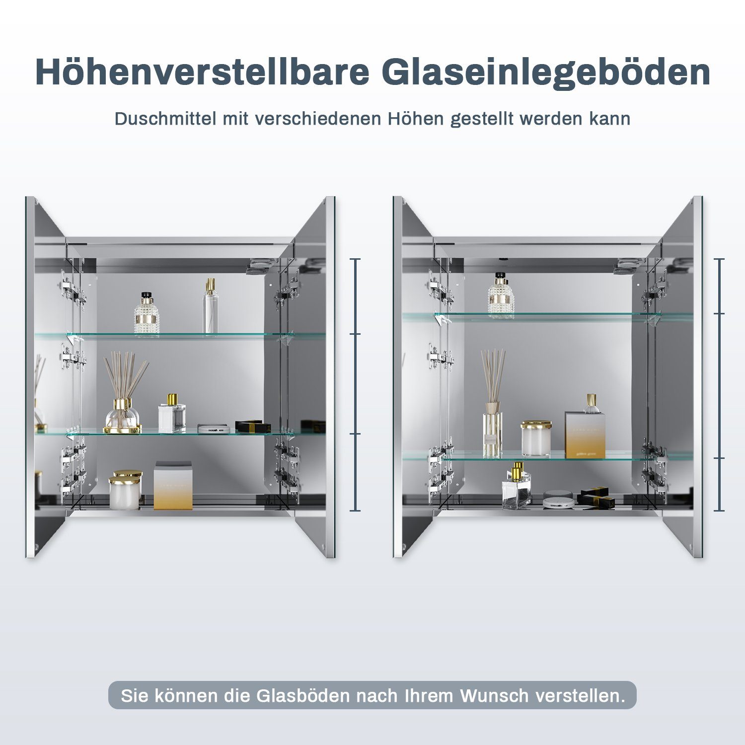 SONNI Badezimmerspiegelschrank Edelstahl Badezimmerspiegelschrank mit LED-Beleuchtung 60x70x13 cm verbessertes Modell Kalt/Warm/Neutral Licht, dimmbar