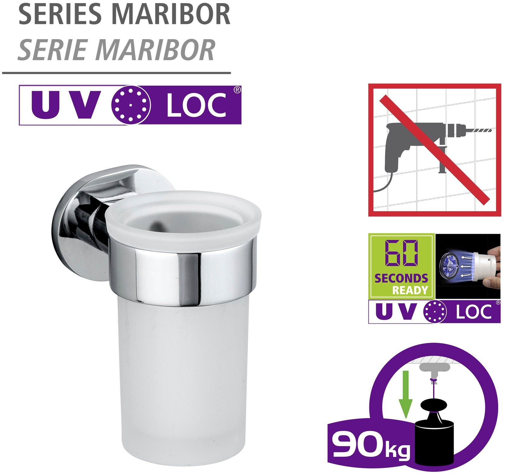 mit Klebesystem UV-Loc® innovativem WENKO Zahnputzbecher Bohren Maribor, befestigen ohne