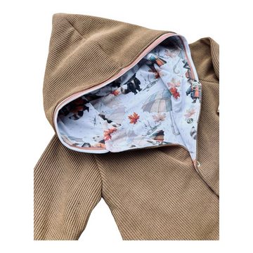 Land-Juwelen Overall Strickoverall beige braun Waschbär Blätter Babygeschenk Jacke Taufe