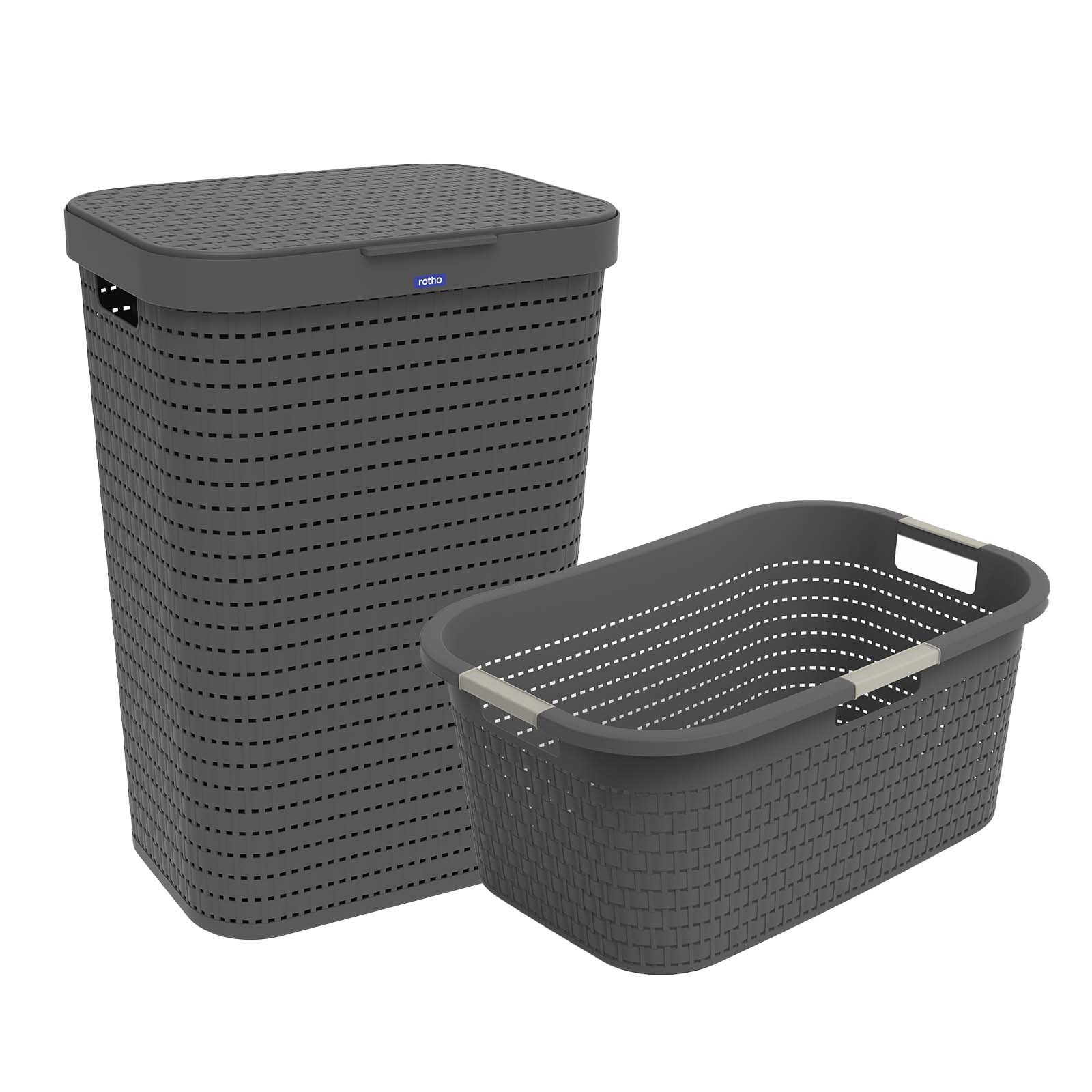 ROTHO Wäschekorb Country Set 2tlg. bestehend aus Korb 40l und Sammler 55l mit Deckel (Wäscheset, Set 2-tlg), Wäsche einfach organisieren – langlebig, leicht & platzsparend
