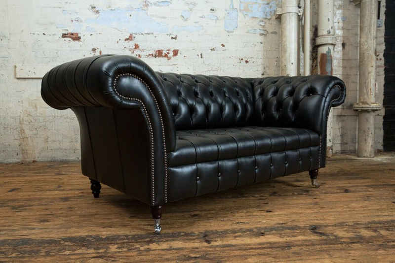 JVmoebel Chesterfield-Sofa Chesterfield Original Sofa Textil Sofa Stoff Schwarz 100% Leder Sofort, Made in Europa