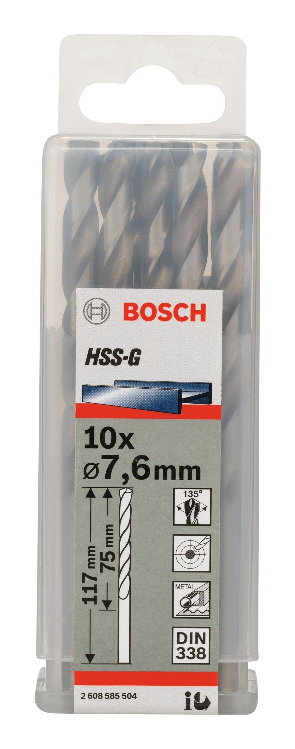 Metallbohrer, 7,6 BOSCH (DIN x (10 10er-Pack x - 117 HSS-G 75 - mm 338) Stück),