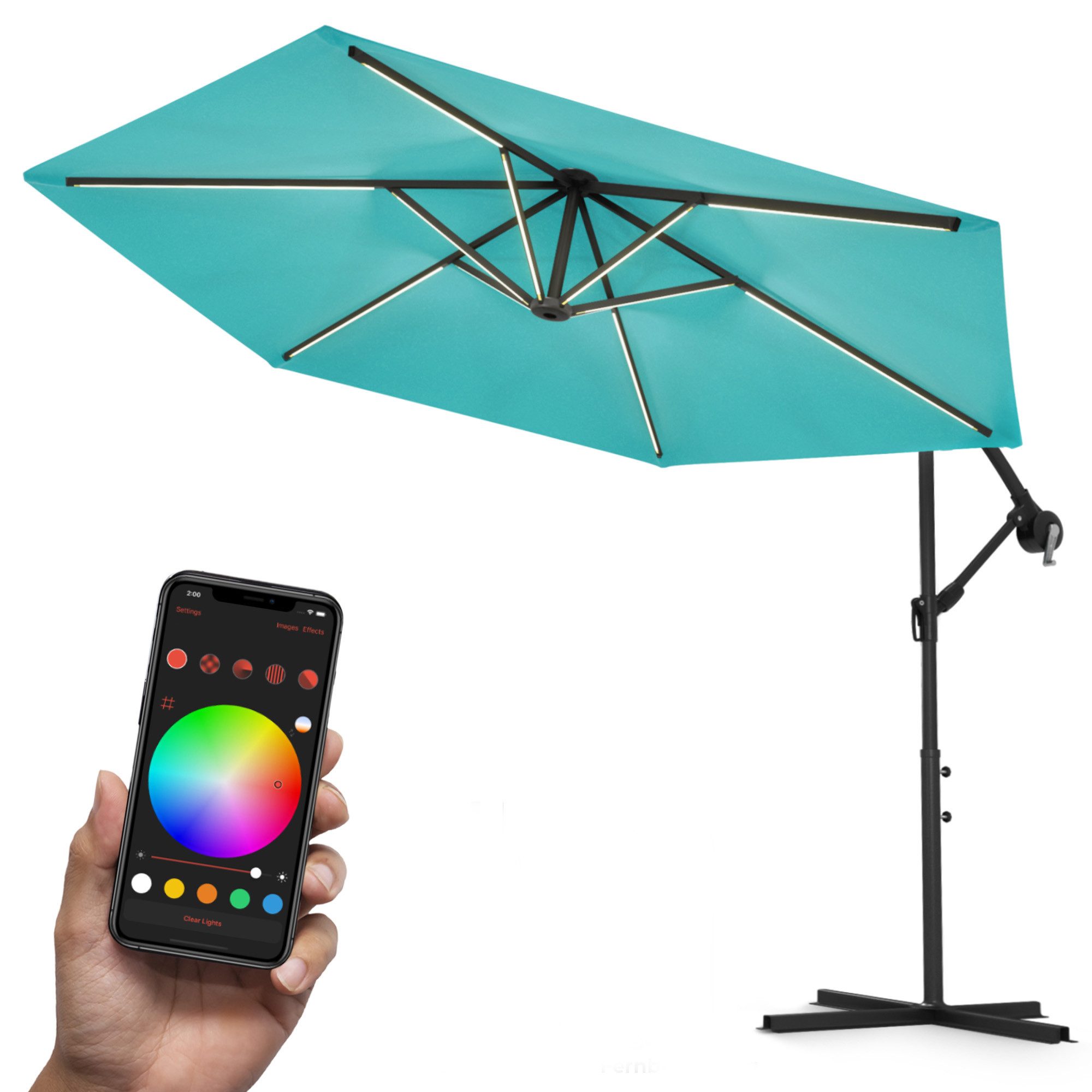 Swing&Harmonie Sonnenschirm mit RGB Beleuchtung LED Ampelschirm Garten Schirm, 300 / 350 cm inkl. Fernbedienung, APP Steuerung