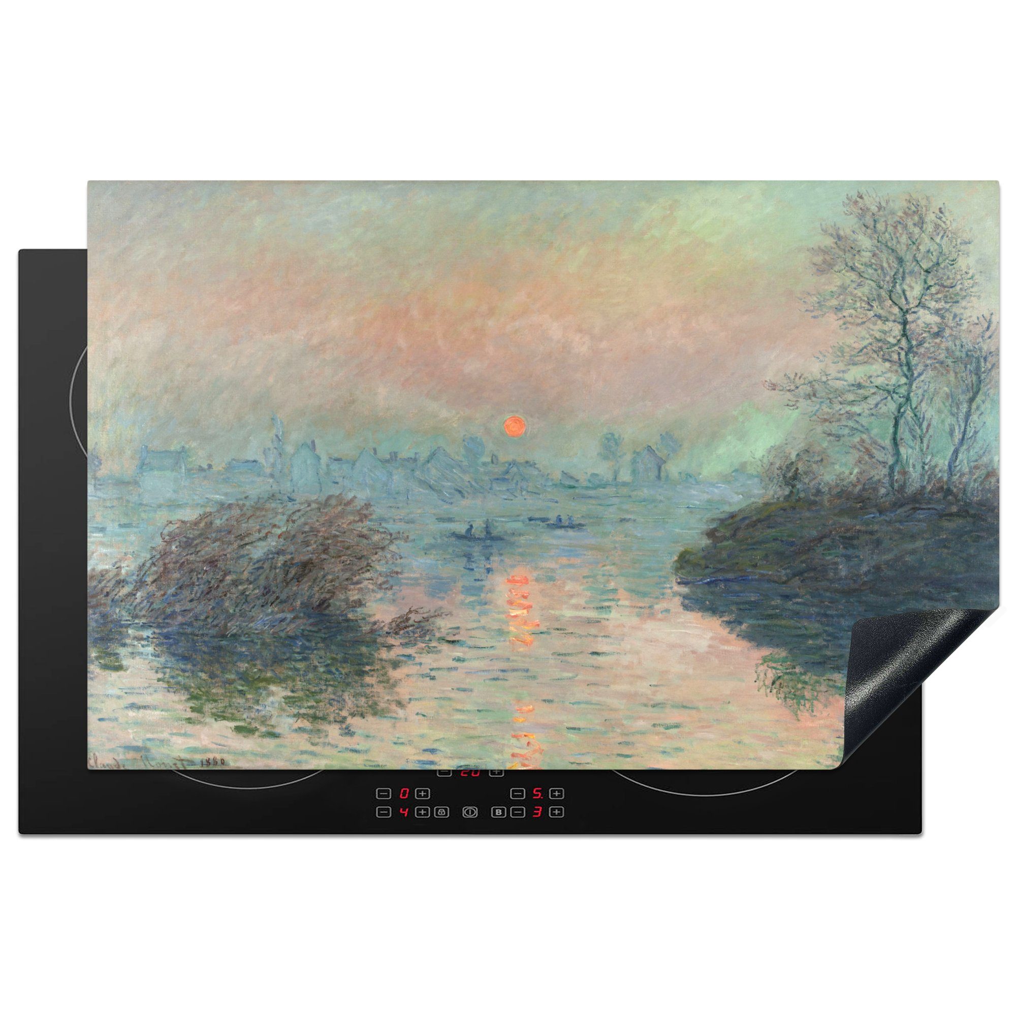 MuchoWow Herdblende-/Abdeckplatte Sonnenuntergang an der Seine - Gemälde von Claude Monet, Vinyl, (1 tlg), 81x52 cm, Induktionskochfeld Schutz für die küche, Ceranfeldabdeckung