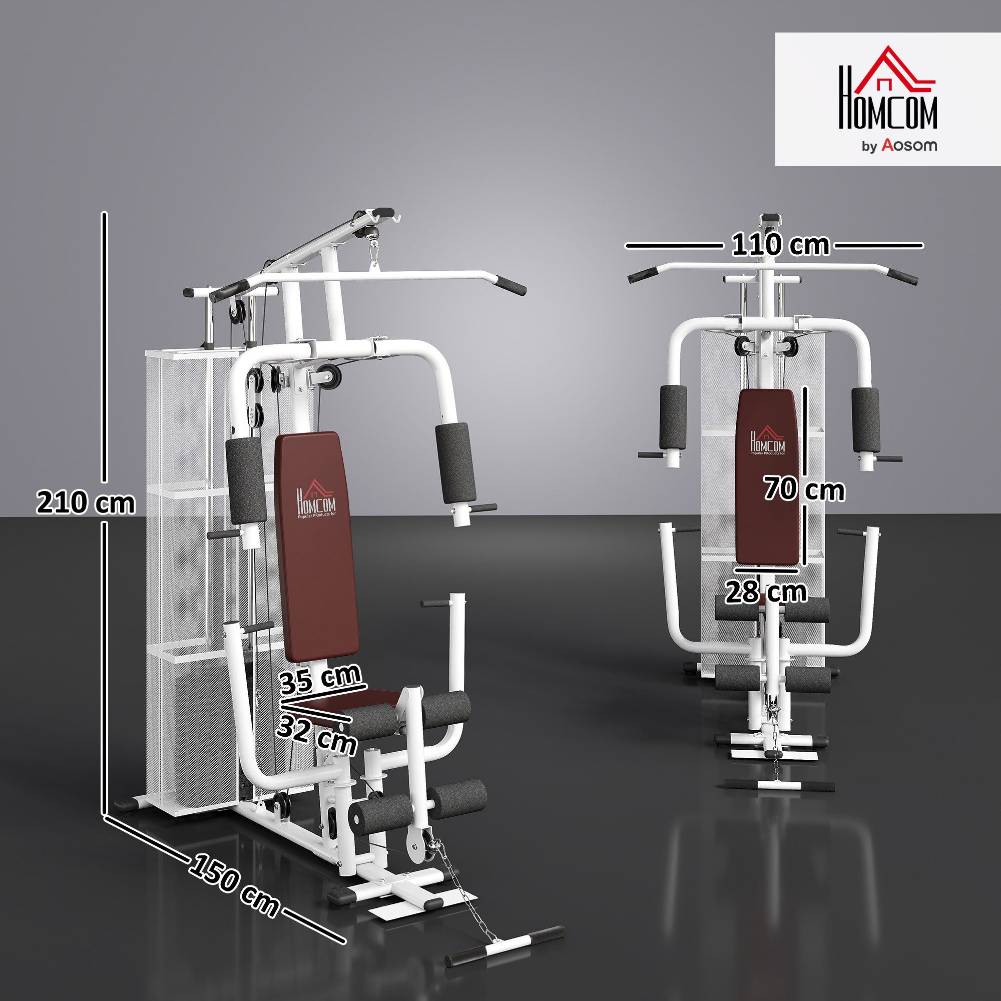 HOMCOM Kraftstation Fitnessstation Multigym Fitnesscenter Fitnessgerät, 10 Gewichtsblöcke (Beincurl, 1-tlg., Latzug), 150cm x 110cm x 210cm