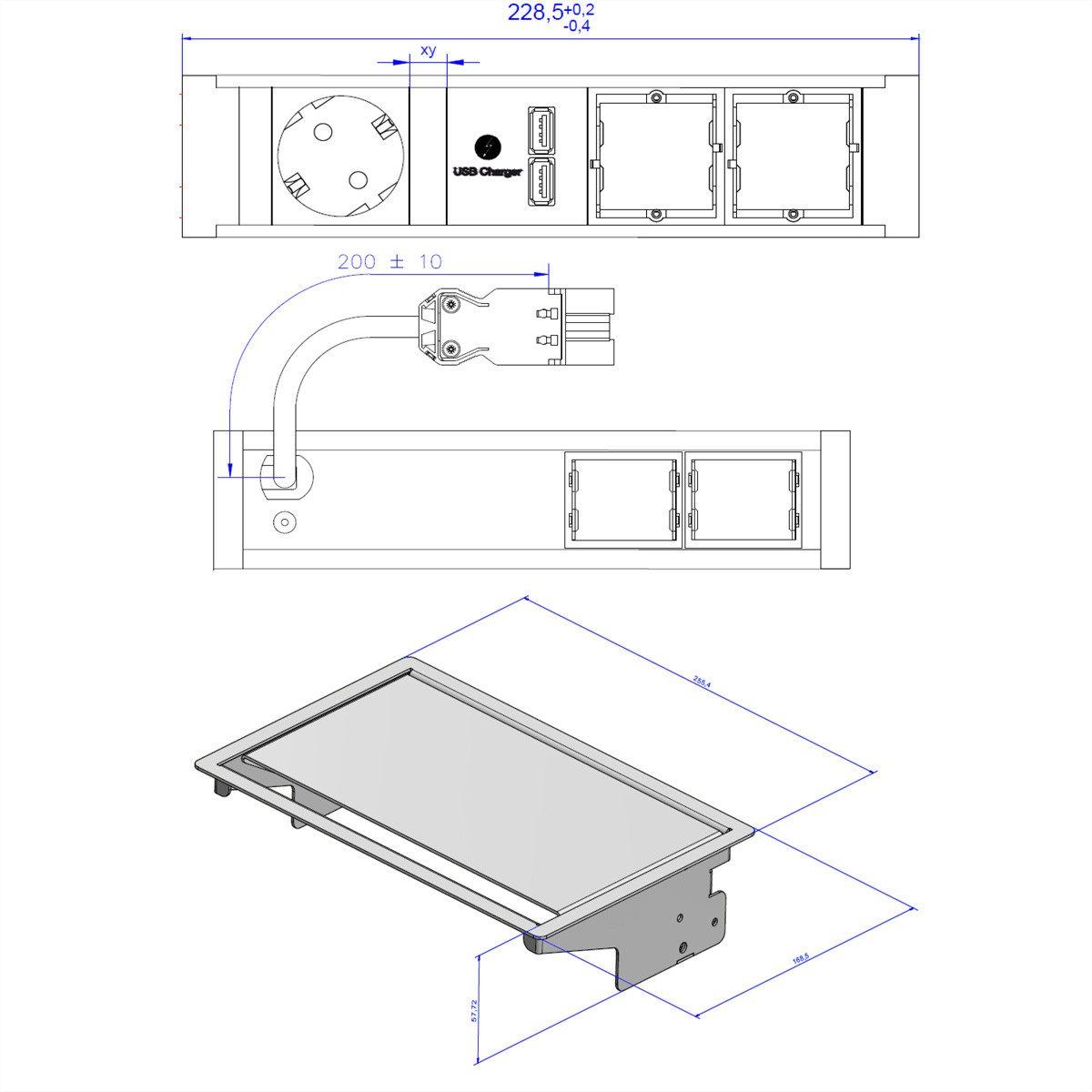 Thumbnail - Bachmann CONEO SET 1x Schutzkontakt, 2x ABD, 1xUSB Charger Steckdosenleiste (Kabellänge 0.2 m)