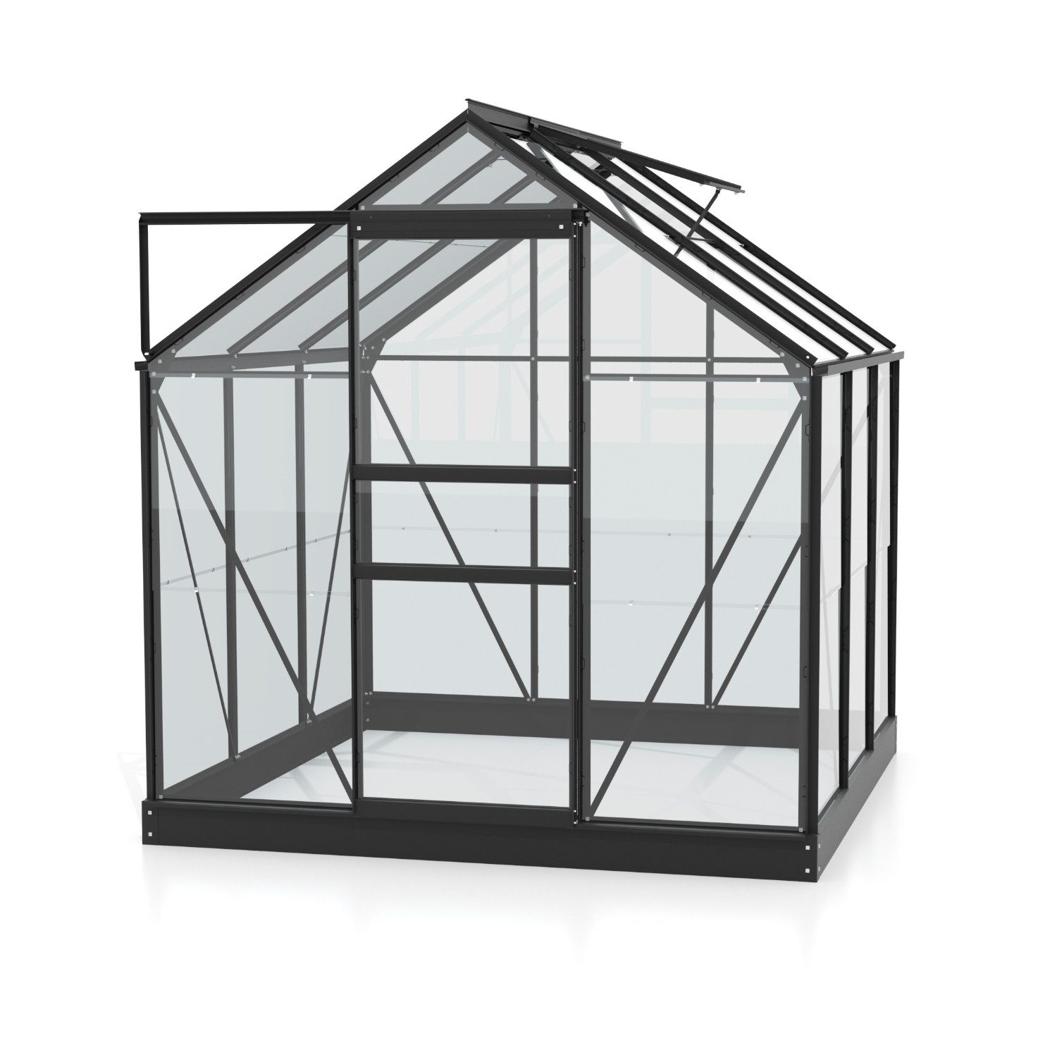 Vitavia Gewächshaus Planet 3800, 3,00 mm Wandstärke, inkl. Fundamentbodenrahmen, 3 mm ESG, Schiebetür, inkl. Fundamentbodenrahmen schwarz