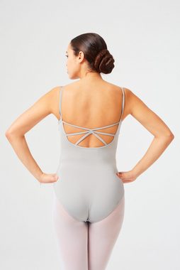 tanzmuster Body Damen Ballettanzug Tessa mit doppelten Spaghettiträgern Raffung vorn und Kreuzmuster am Rücken