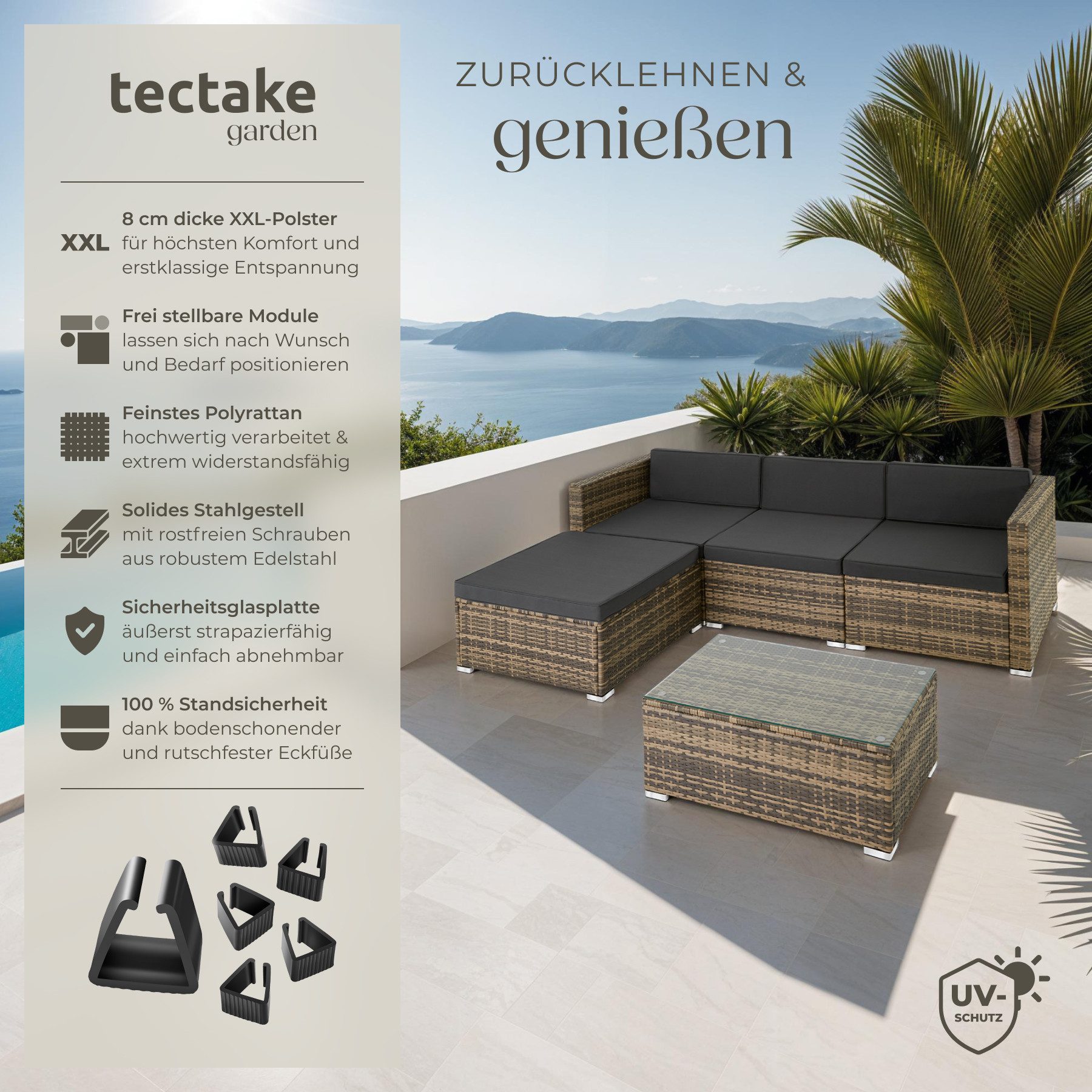 tectake Loungeset Rattan Lounge, (Set., 5-tlg), günstig online kaufen