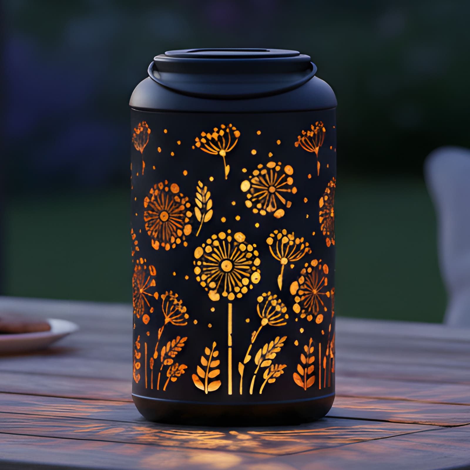 Dekoleidenschaft LED Laterne "Pusteblume" Metall schwarz / gold, Solar Gartenlaterne für Draußen, wetterfest, Solarlaterne Außen, Solarlampe