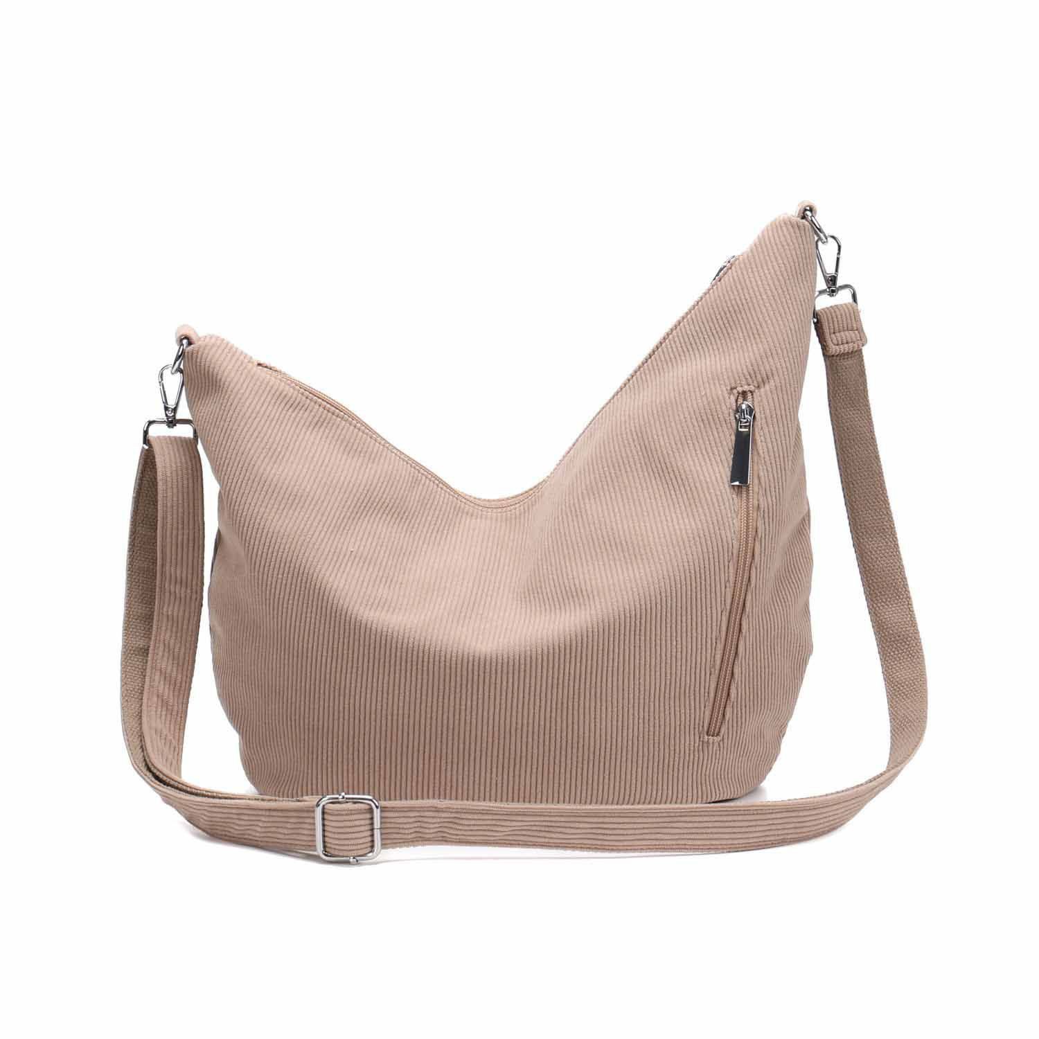 ITALYSHOP24 Schultertasche Damen Halbmond Tasche aus Cord CrossOver Body Bag Umhängetasche, Runde Cordtasche Asymmetrisches MOON Brust Slingtasche Wildlederoptik