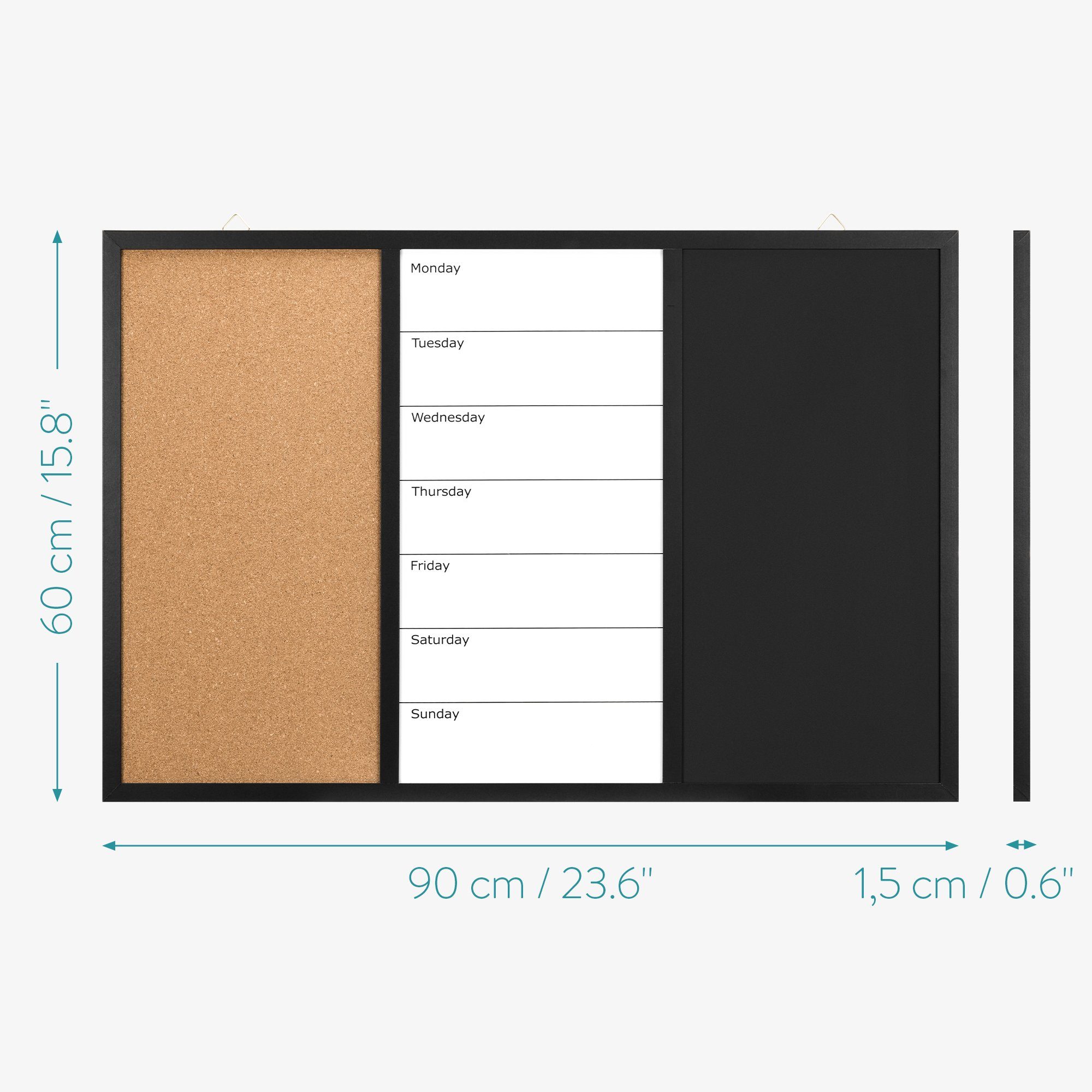 - 90x60x1,5cm 3in1 Kombitafel Whiteboard Pinnwand Pinnwand Kreidetafel Kork Navaris