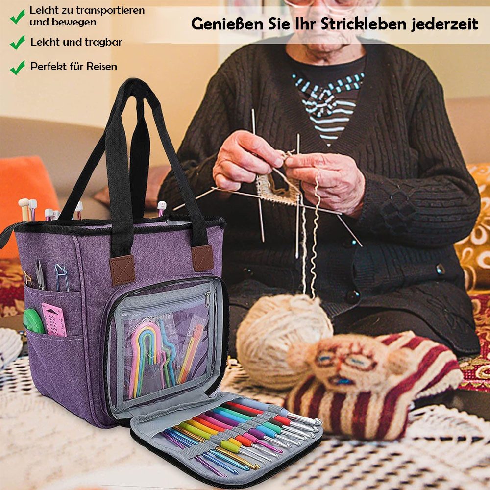 TUWENA Aufbewahrungsbox Häkeltasche für Garn, Leichte Stricknadeln, Wollaufbewahrungstasche, Tragbare Garntasche für Stricknadeln, Häkelnadeln, Wolle und Zubehö – Bild 4 von 5