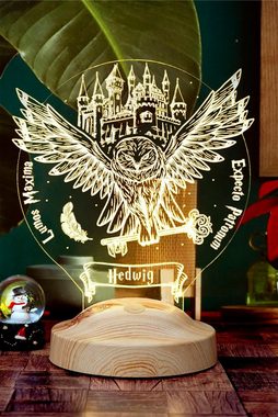 Geschenkelampe LED Nachttischlampe Hedwig Harry Potter Eule Lampe mit 3D Gravur Nachtlicht, Leuchte 7 Farben fest integriert, Geburtstagsgeschenk für Freunde, Enkel, Mädchen, Jungs, Freunde