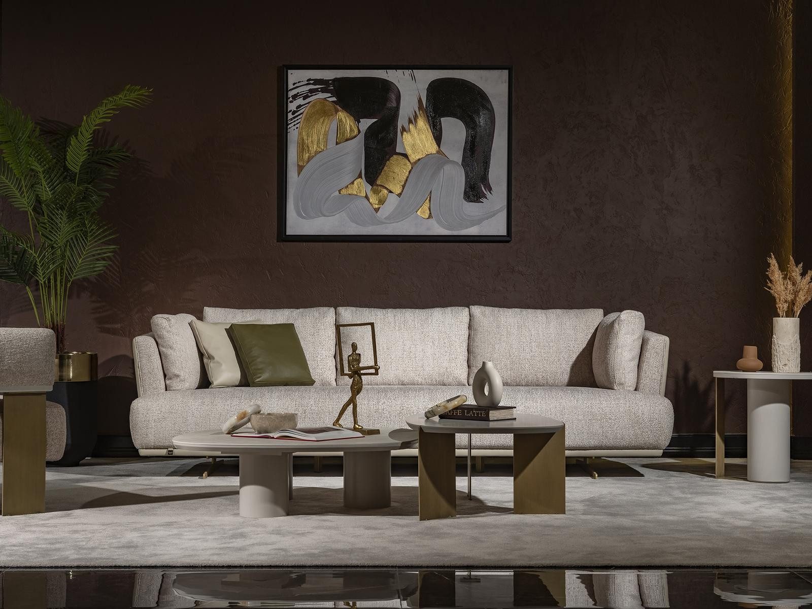 JVmoebel 3-Sitzer Beiges Sofa aus Holz und Textil mit modernem Design und hohem Komfort, 1 Teile, Made in Europe