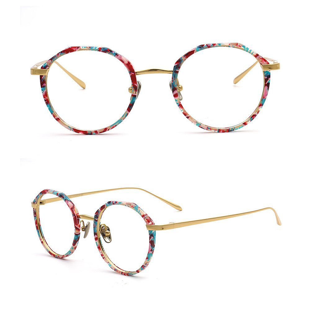 PACIEA Brillengestell Damen Herren Rundrahmen Titan Ultraleicht Mode Mehrfarbig
