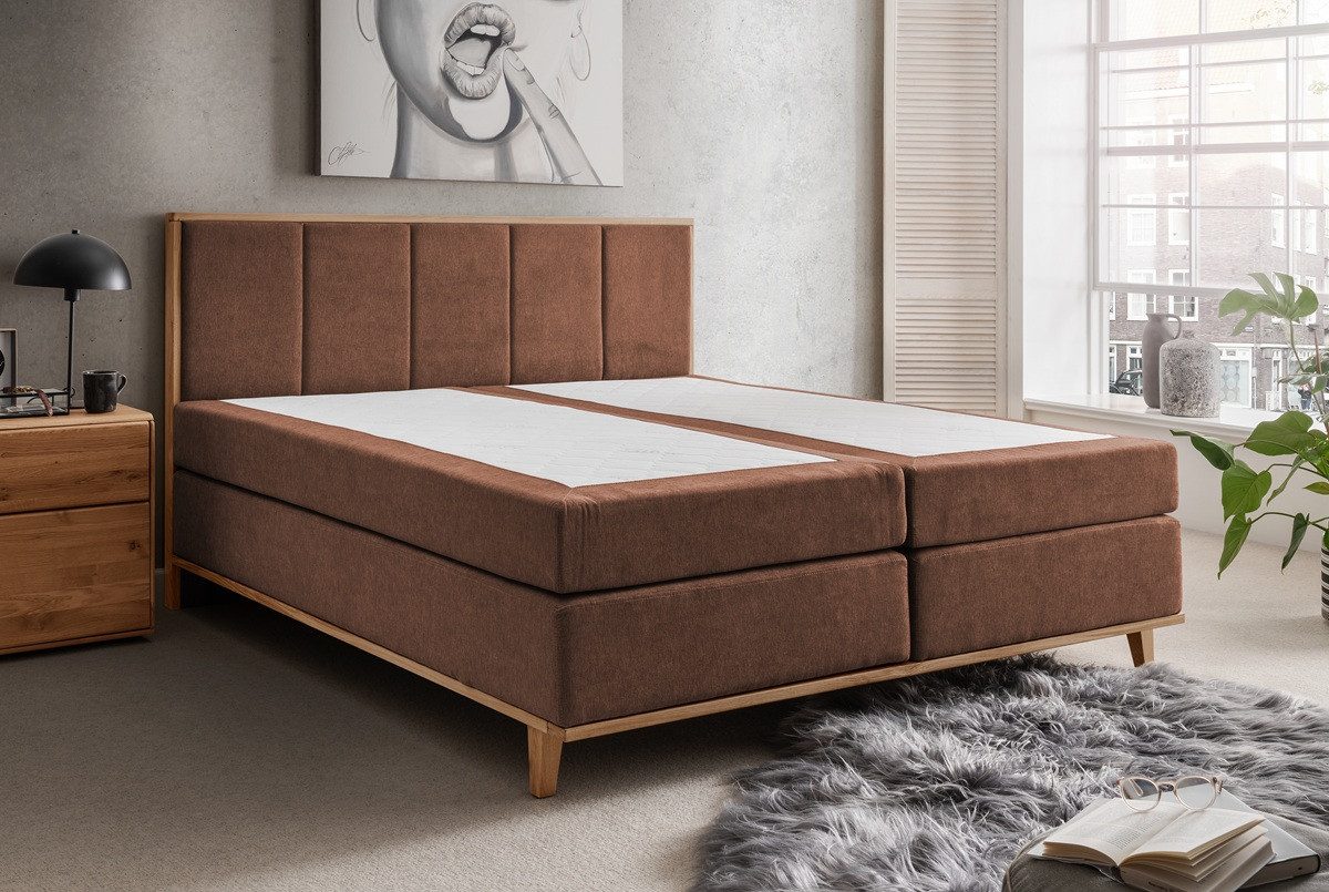 Main Möbel Boxspringbett Boxspringbett 'Niklas' 180x200cm Eiche Stoff braun