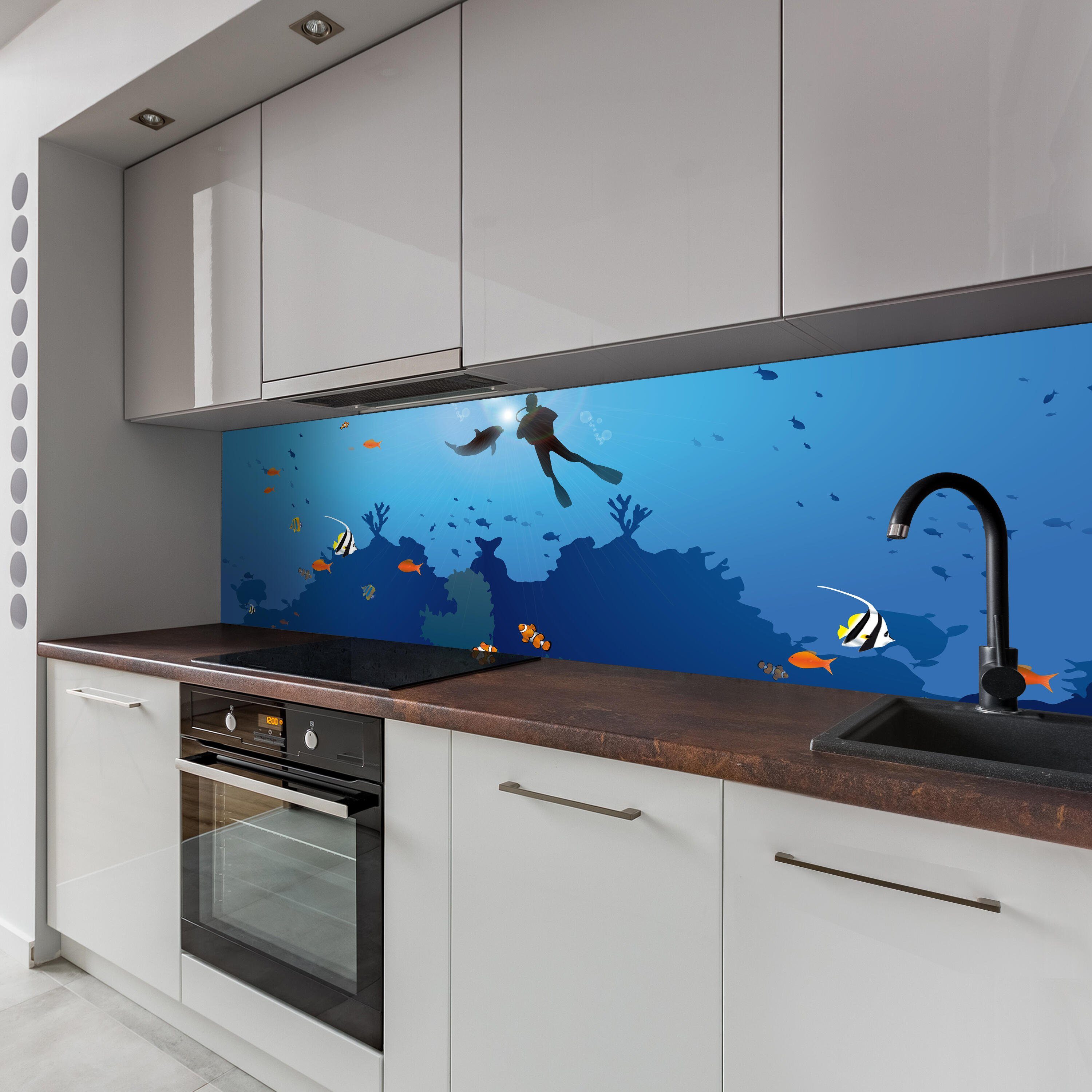 wandmotiv24 Küchenrückwand Riff Meer, (1-tlg), Hartschaum Nischenrückwand in Größen versch. Premium