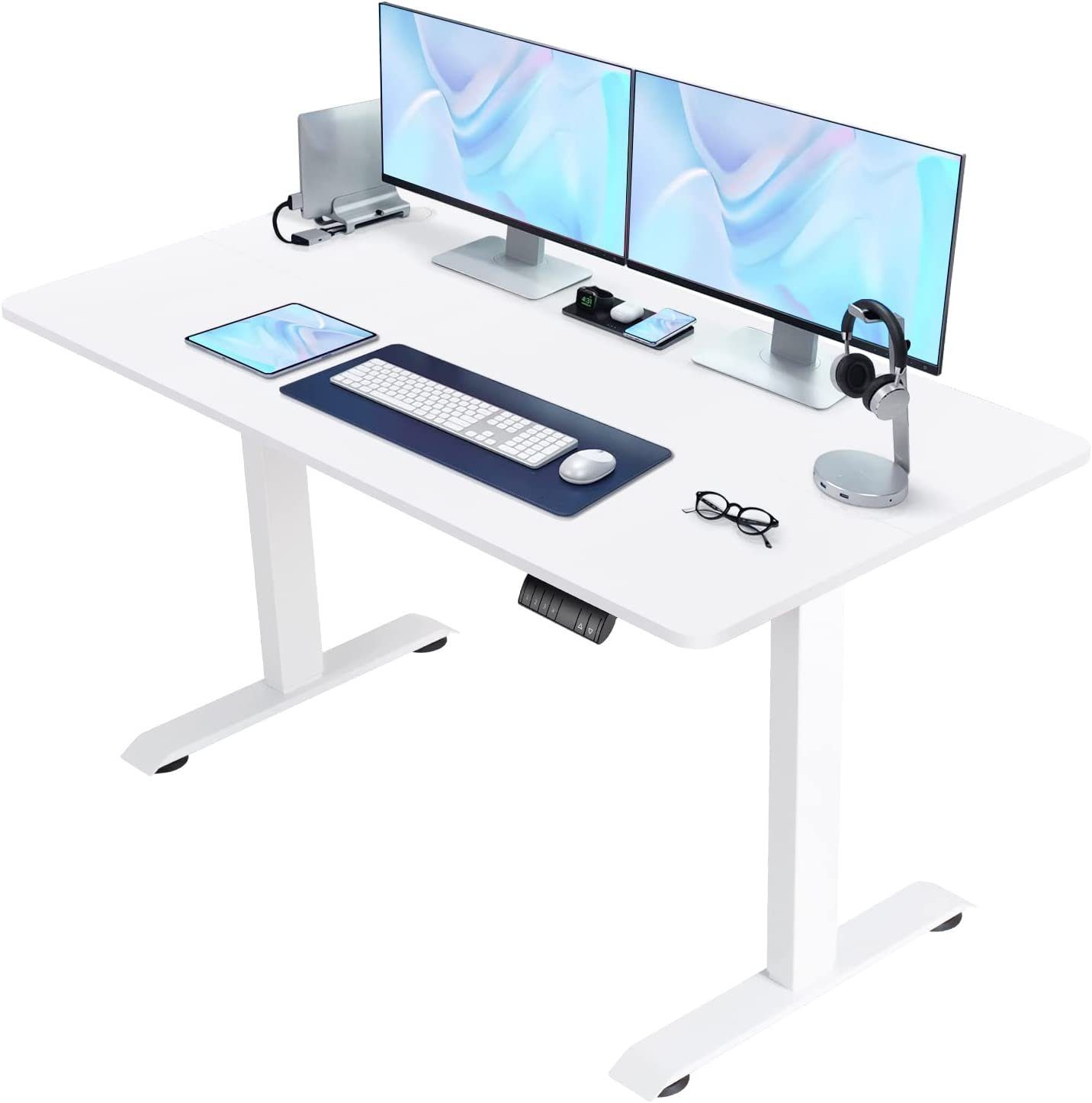 Schreibtisch, Höhenverstellbarer HOMALL Weiß Tischplatte Elektrisch Schreibtisch Vierteilige