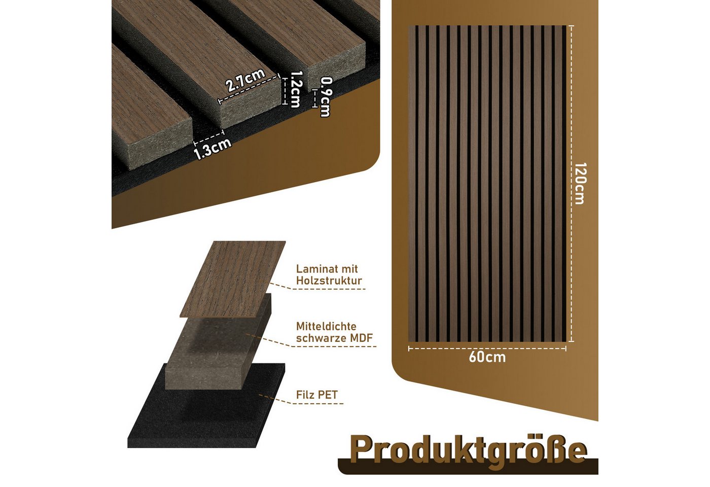 Thumbnail - Clanmacy Wandpaneel 2x Wandpaneele Akustik MDF Akustikpaneele 120*60*2.1cm Walnuss, (2-tlg)