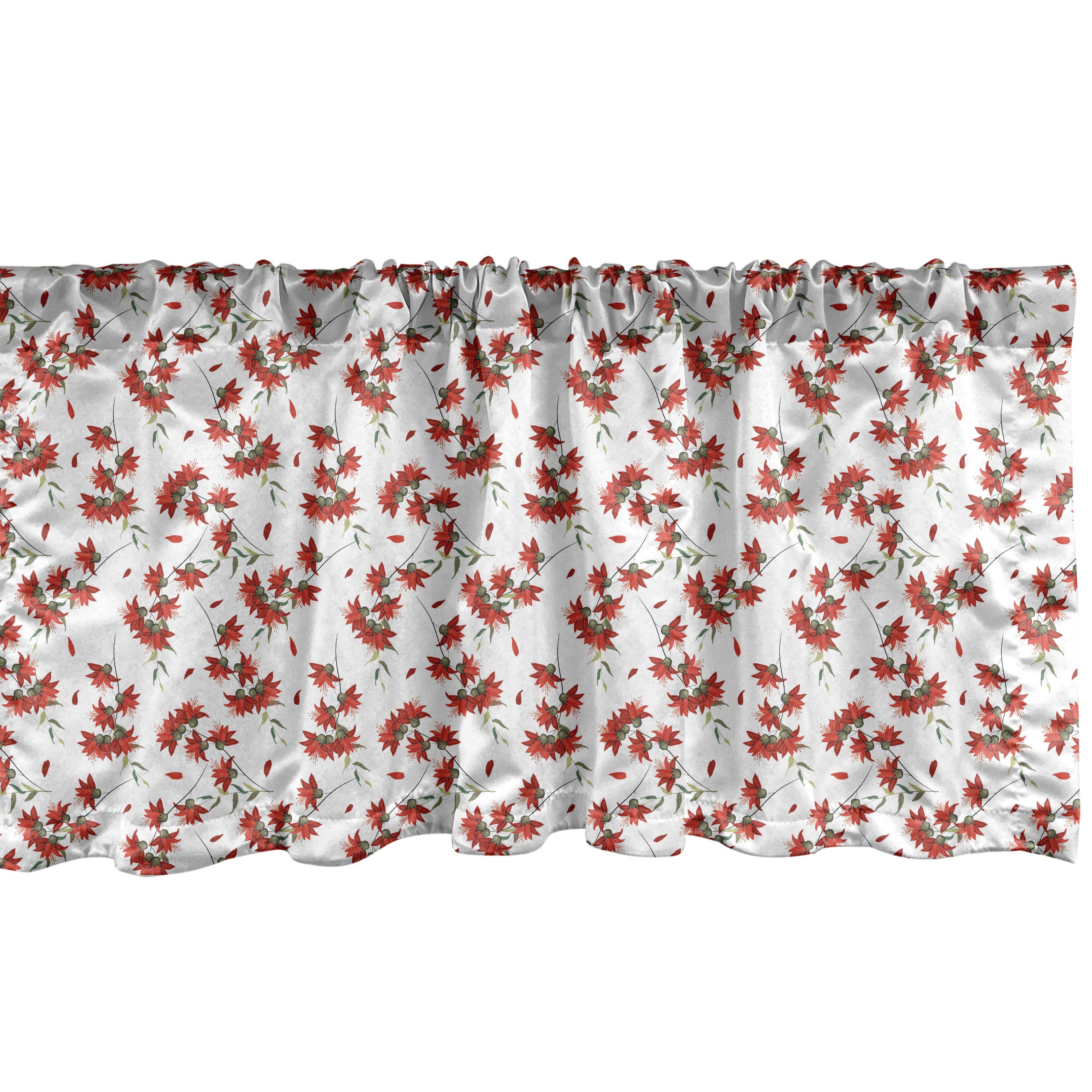 Abakuhaus, Küche Blumen Vorhang Scheibengardine Stangentasche, Blumen-Motiv-Grafik Microfaser, mit Volant für Dekor Schlafzimmer Rote