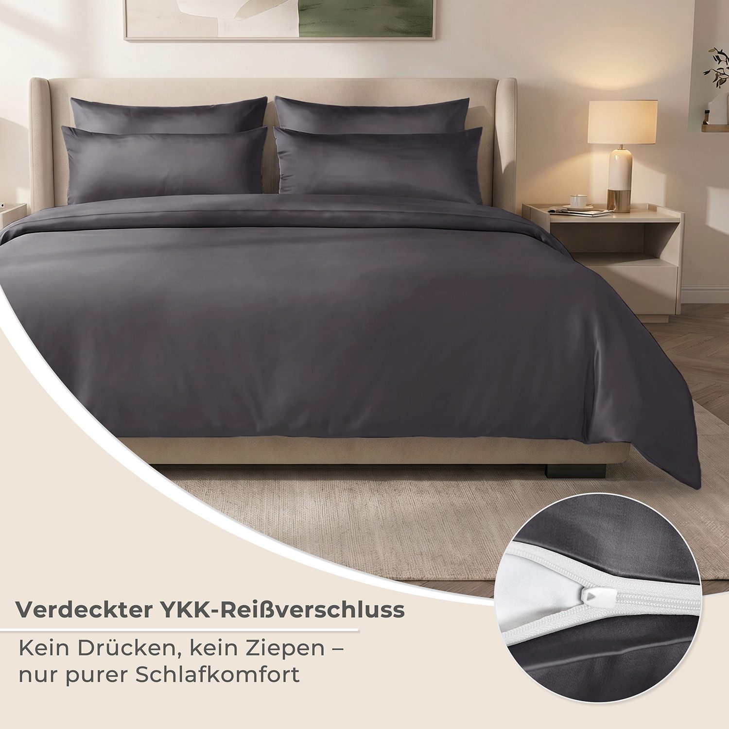 Laynenburg Bettwäsche Eukalyptus aus 100% Tencel Lyocell ab Gr. 135x200, kühlende, atmungsaktive Sommer-Bettwäsche mit Reißverschluss – Bild 4 von 5
