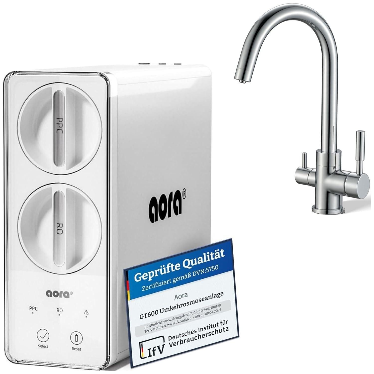 AORA Wasserhahn-Wasserfilter, Umkehrosmose 8-stufig, tanklos, inkl. GIULIA C-Auslauf Chrom