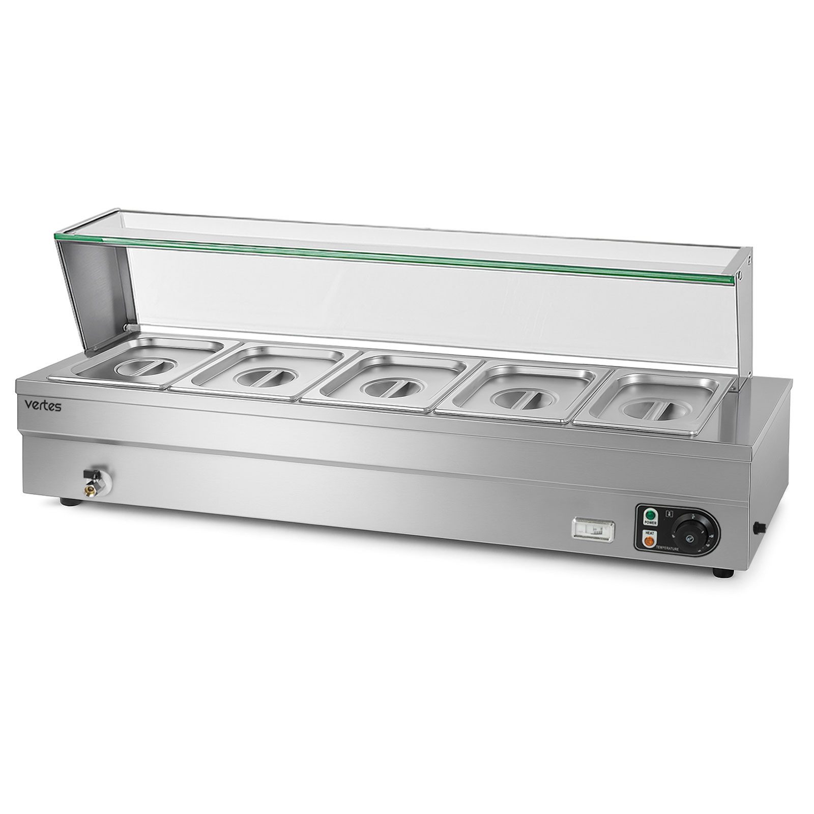 vertes Speisenwärmer Speisenwärmer Buffetwärmer Für Speisen Elektrisch 1500W aus Edelstahl, Inkl 5x 1/2 GN Behälter mit Deckel, 10L, 30-85°C