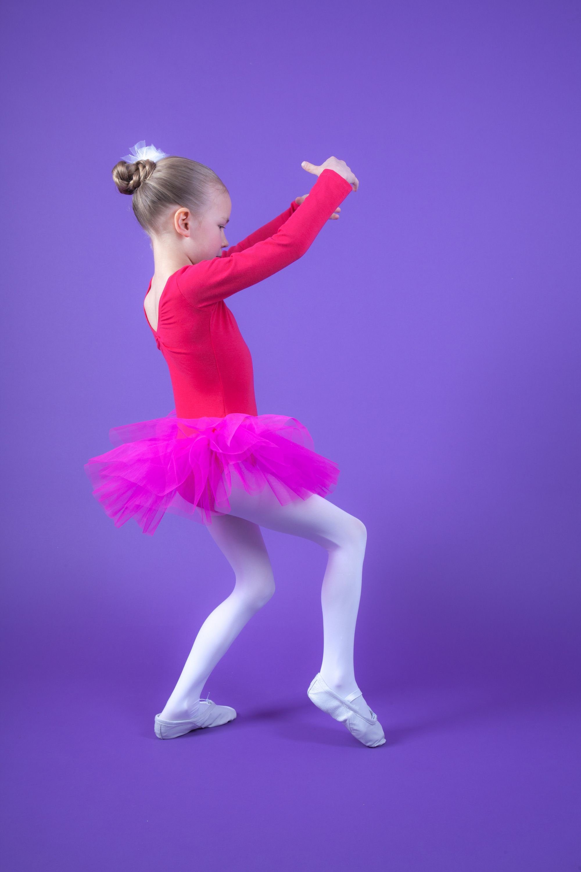 Tutu Tüllrock Tüllkleid Ballettkleid Baumwolle mit mit Langarm für tanzmuster weicher Ballett Glitzersteinen pink Mädchen Romy aus