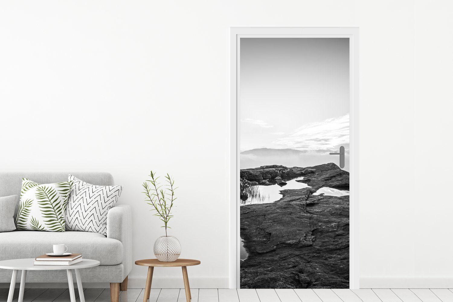 Türtapete cm schwarz-weiß, Tür, für Türaufkleber, Naturfoto bedruckt, (1 Fototapete MuchoWow Matt, St), 75x205