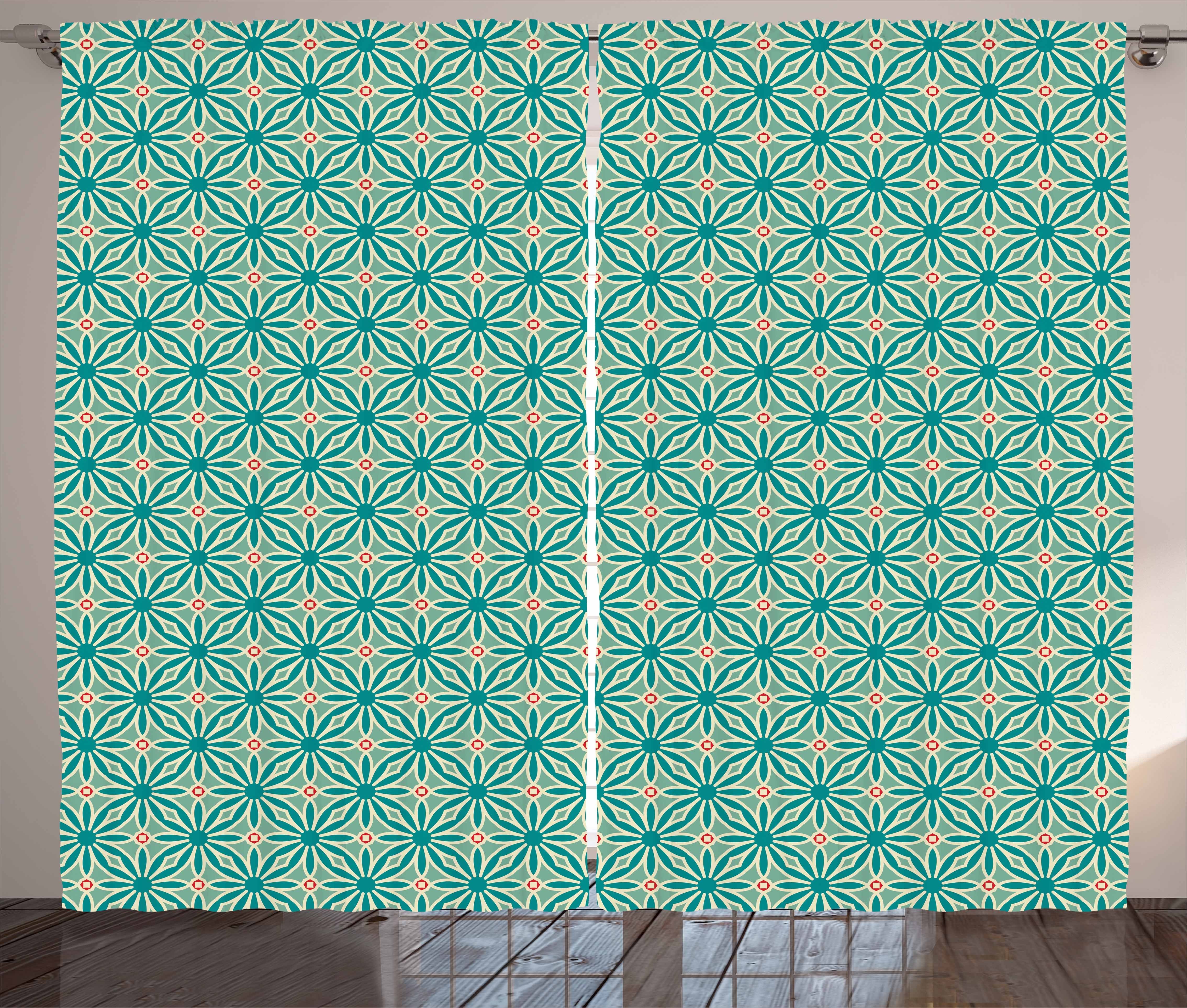 und Abakuhaus, Motiv Blumen Vorhang Klassisches Gardine Schlafzimmer mit Kräuselband Geometrisches Haken, Schlaufen