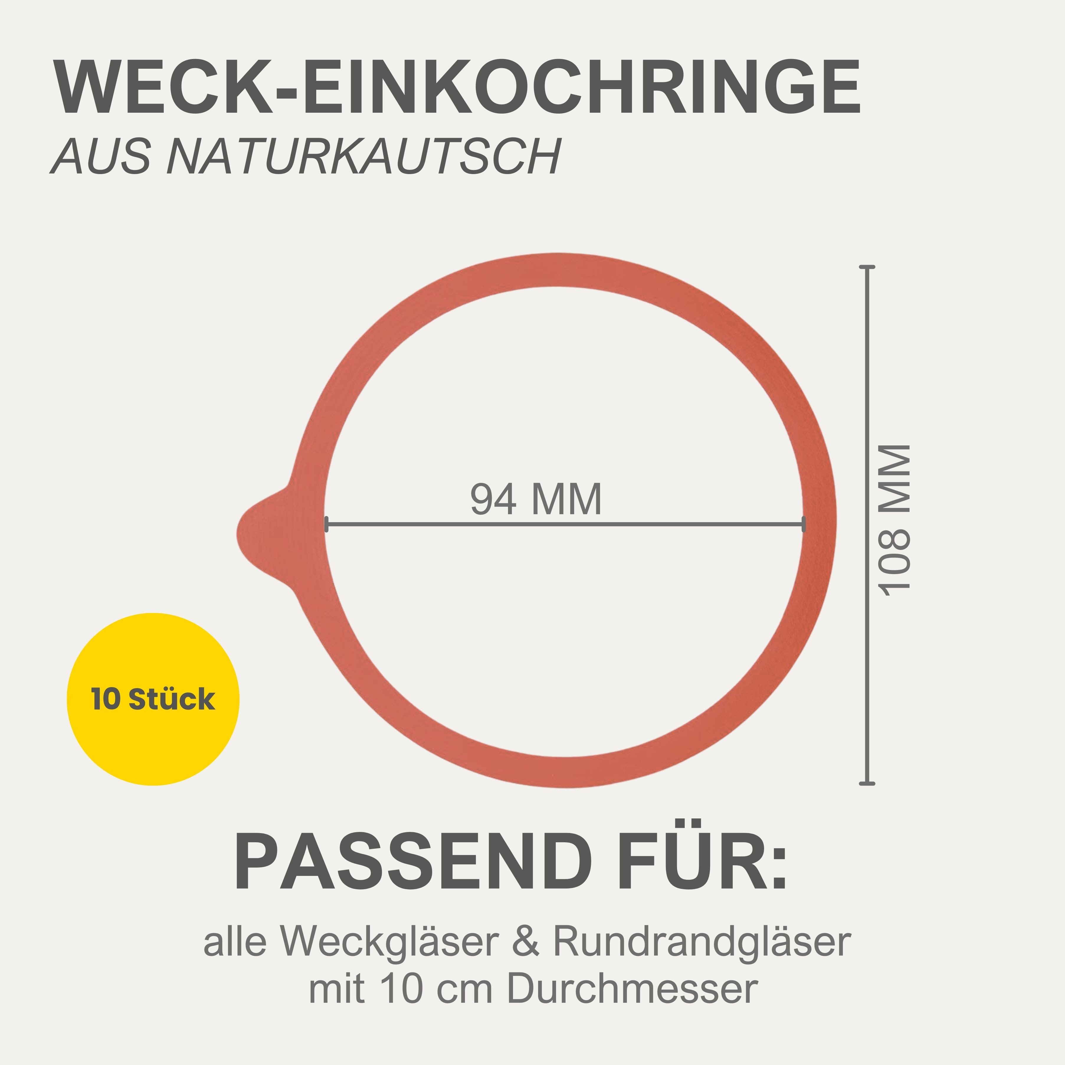 mikken Einkochring Einkochset 10 Weckringe & Metallklammern für Weckgläser Ø10 cm, Passend für Weckgläser / Rundrandgläser Ø 10 cm