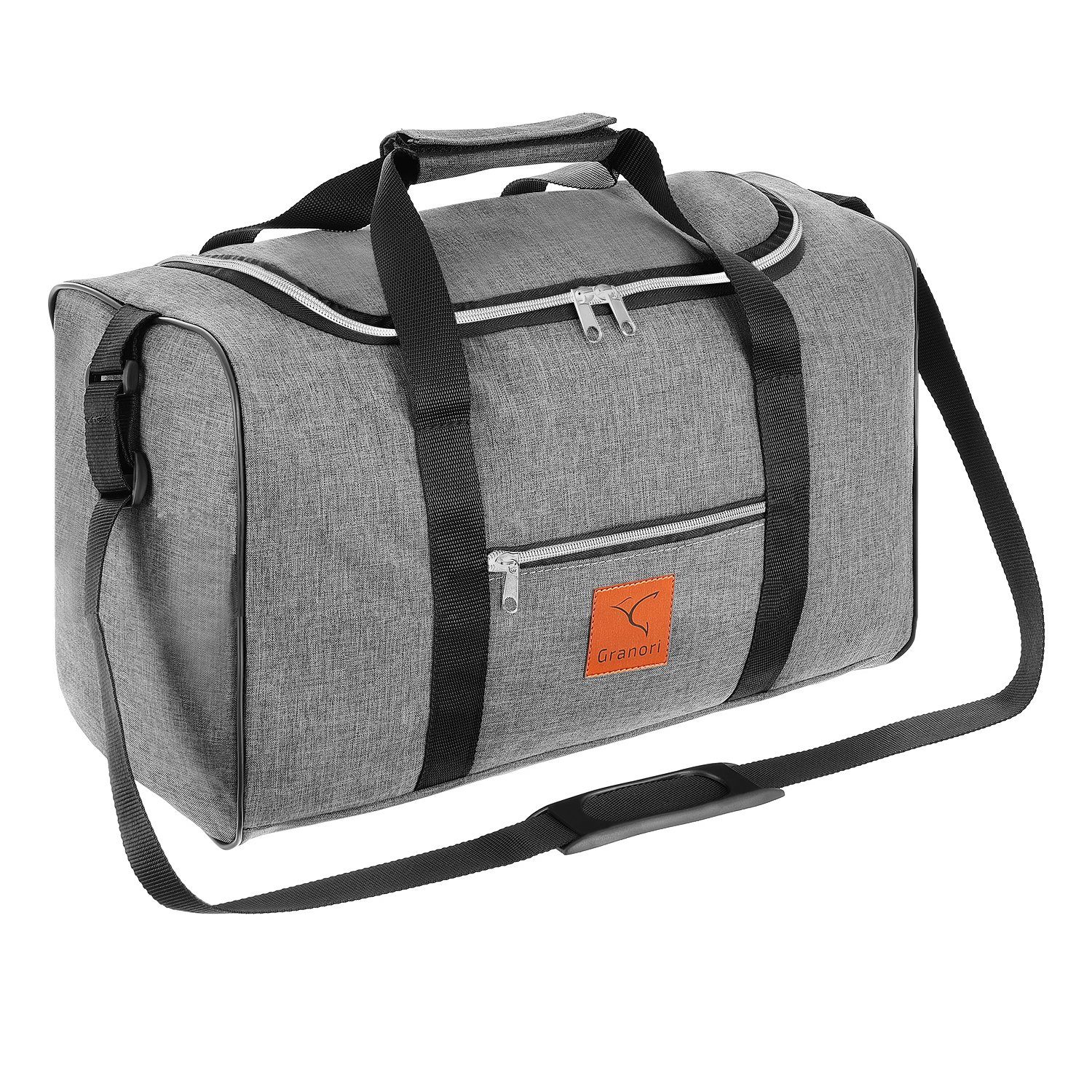 Granori Reisetasche 40x30x25 cm Flugzeug Handgepäck für Eurowings – leicht & max. Platz (Modell ET2), mit abschließbarem Fach und verstellbarem Schultergurt, 30 l Volumen Grau