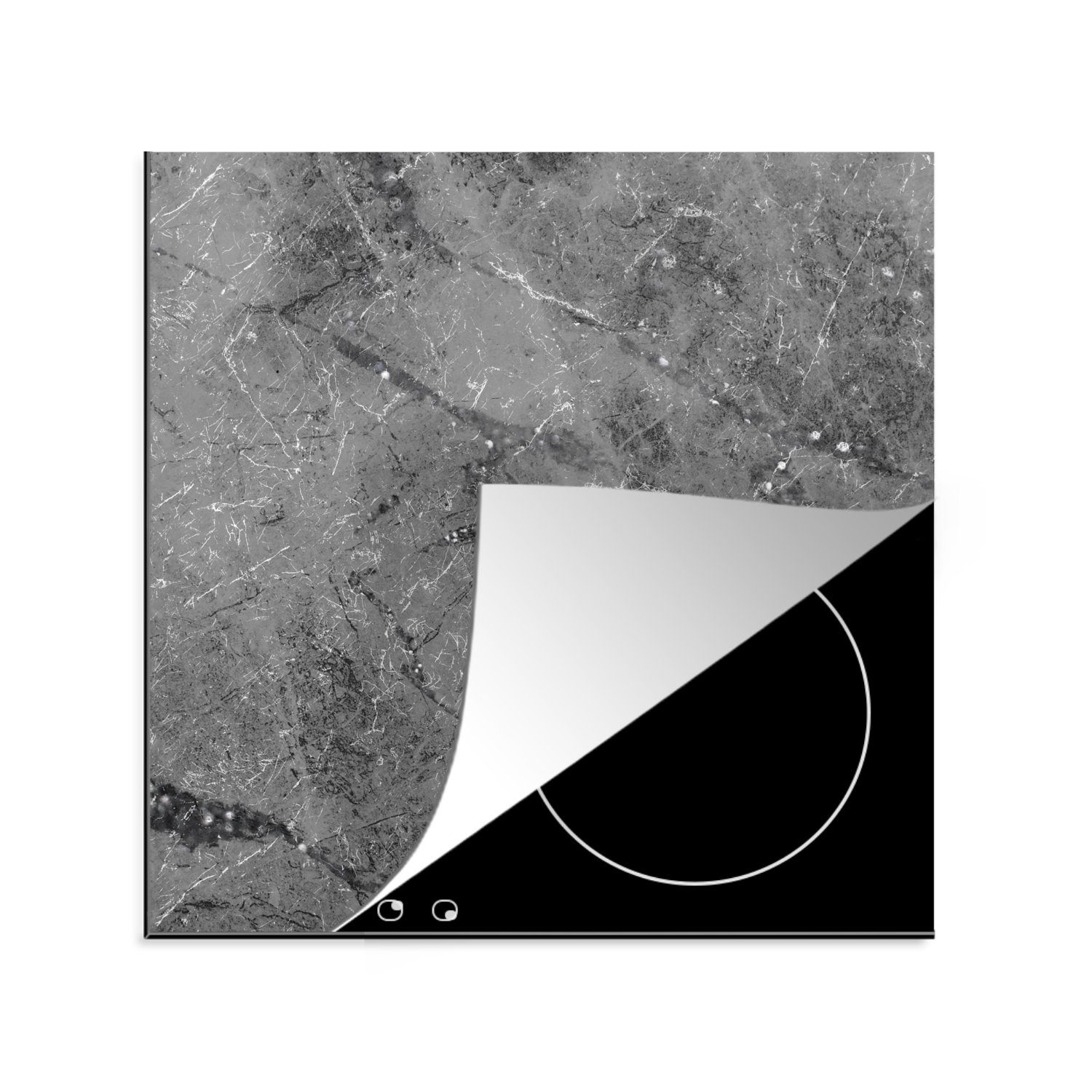MuchoWow Herdblende-/Abdeckplatte Marmor - Grau - Weiß, Vinyl, (1 tlg), 78x78 cm, Ceranfeldabdeckung, Arbeitsplatte für küche