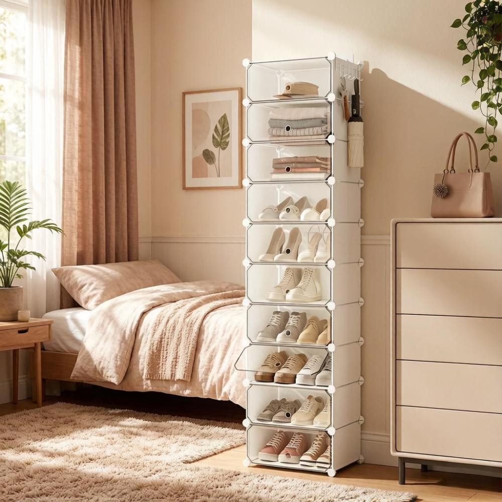 BBWL Schuhschrank mit 10 Fächern, stapelbarer Schuhorganizer aus ABS Metall Kunststoff