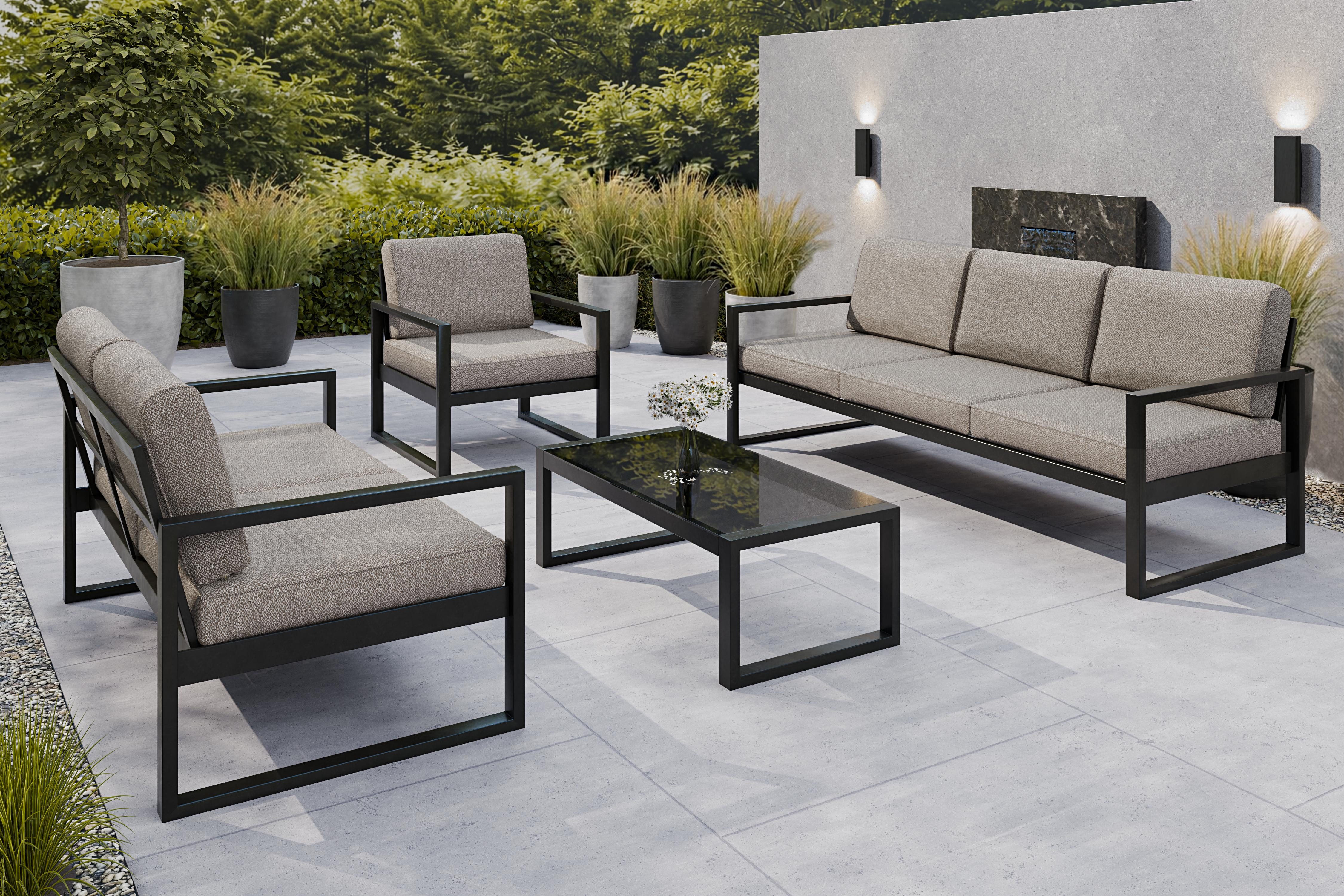Gartenlounge-Set Gartenmöbel Set Solar Lounge Sofa Sessel Tisch Metall SCHWARZ