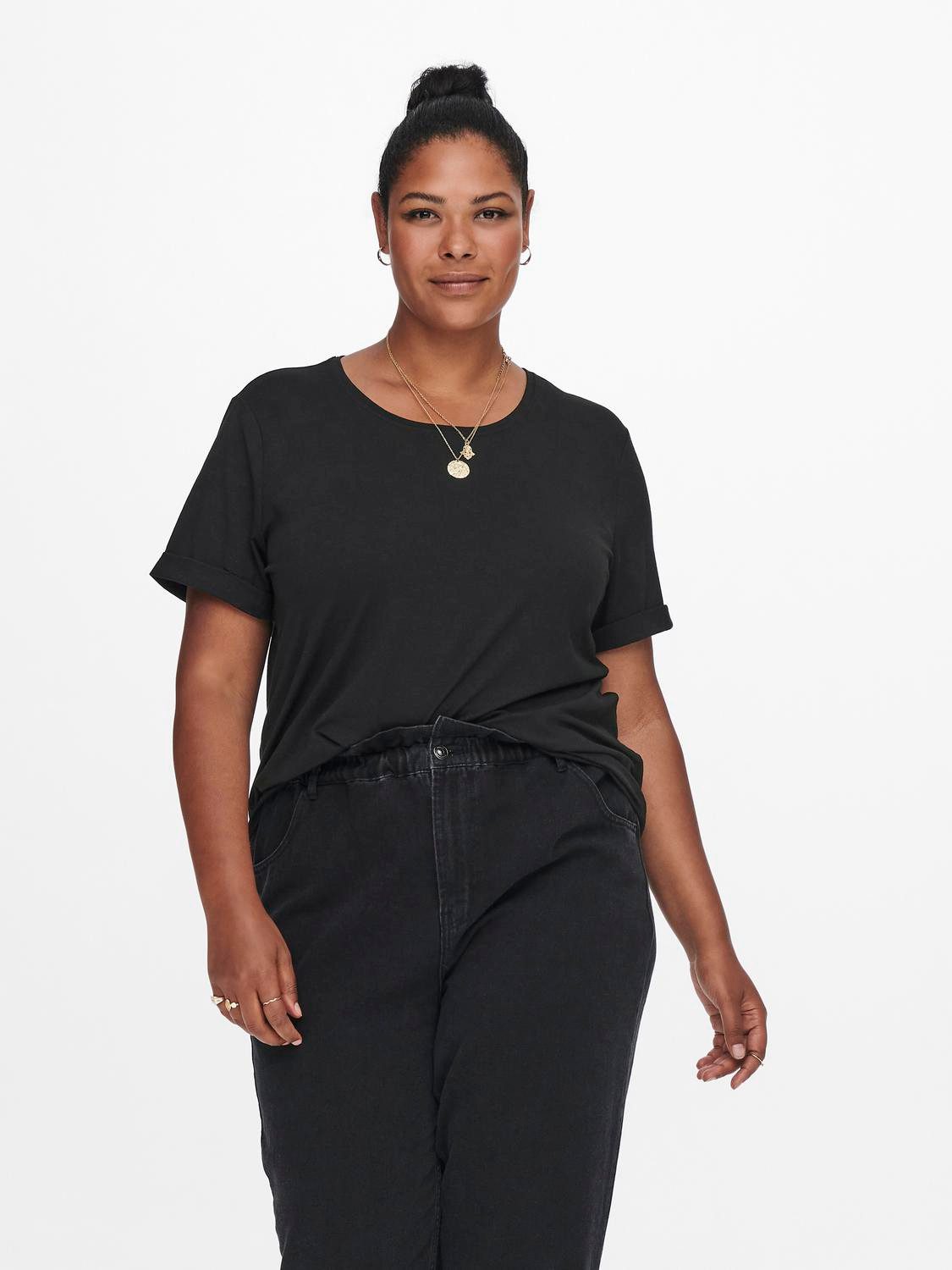 ONLY CARMAKOMA T-Shirt T-Shirt Kurzarm Rundhals Curvy Plus Size Shirt 7488 in Schwarz